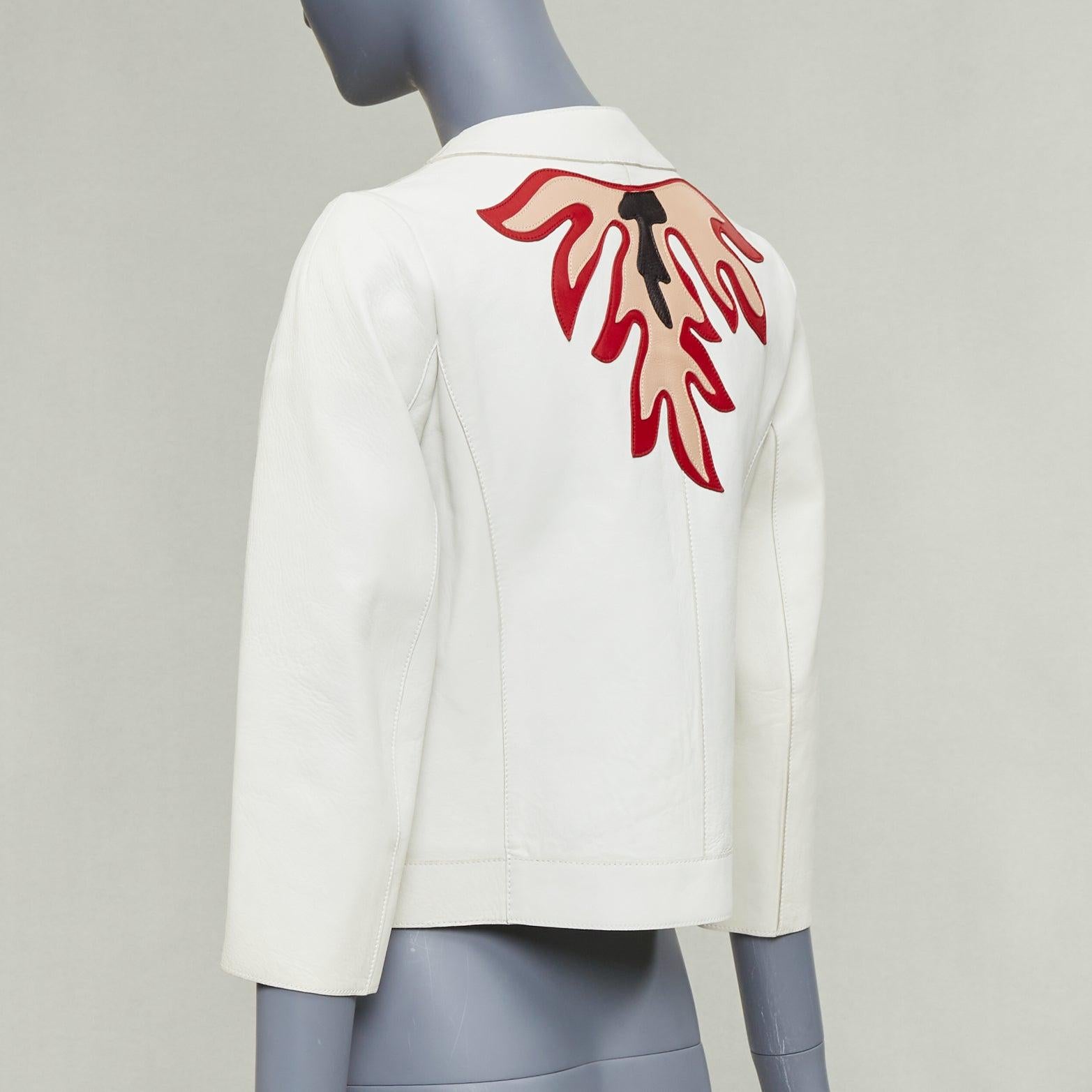MIU MIU 2011 weißes Lammfell Leder roter Stern Patchwork crop moto Jacke IT40 S im Angebot 2