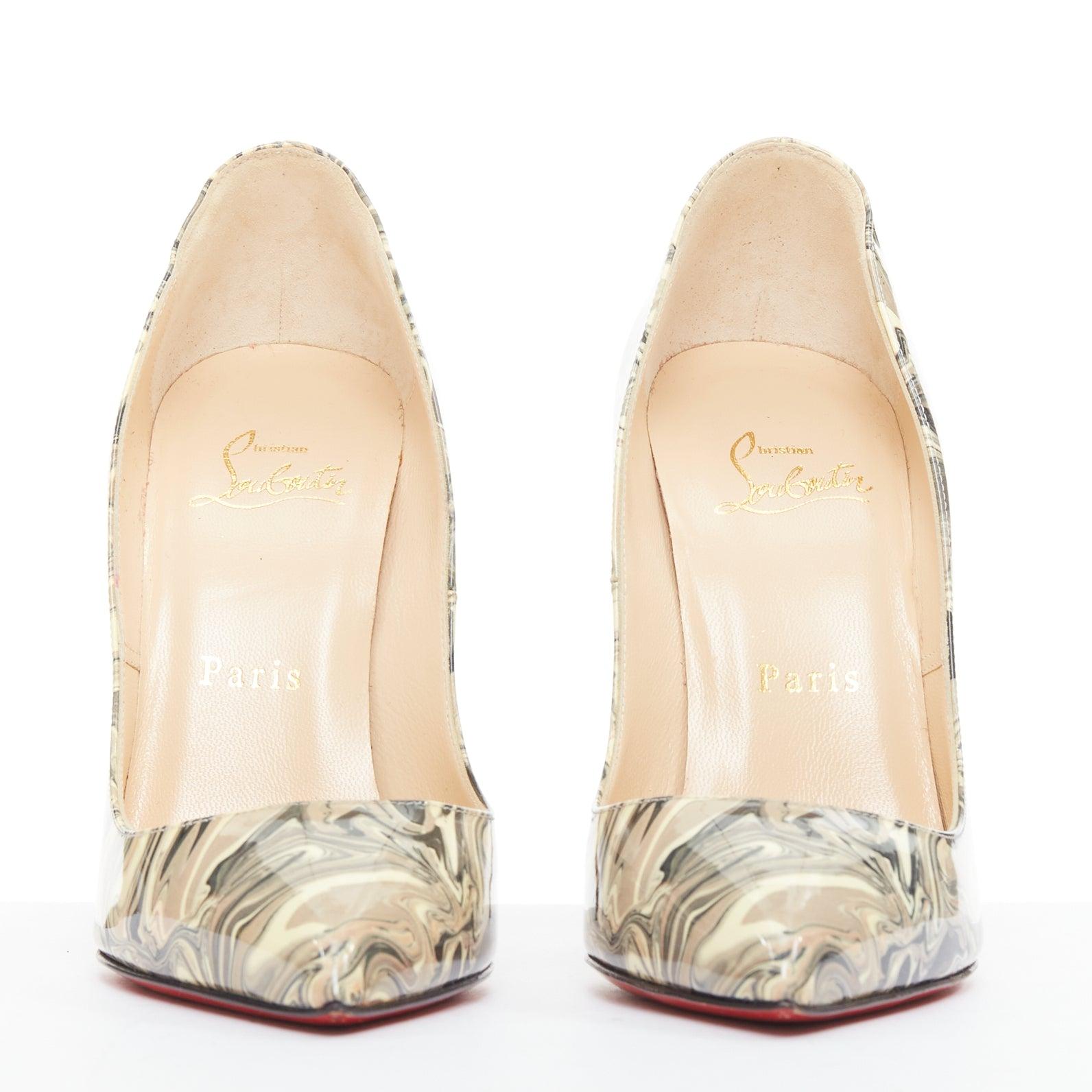 CHRISTIAN LOUBOUTIN So Kate Marmor Wirbel Druck Lackleder hohe Absätze EU36 (Beige) im Angebot