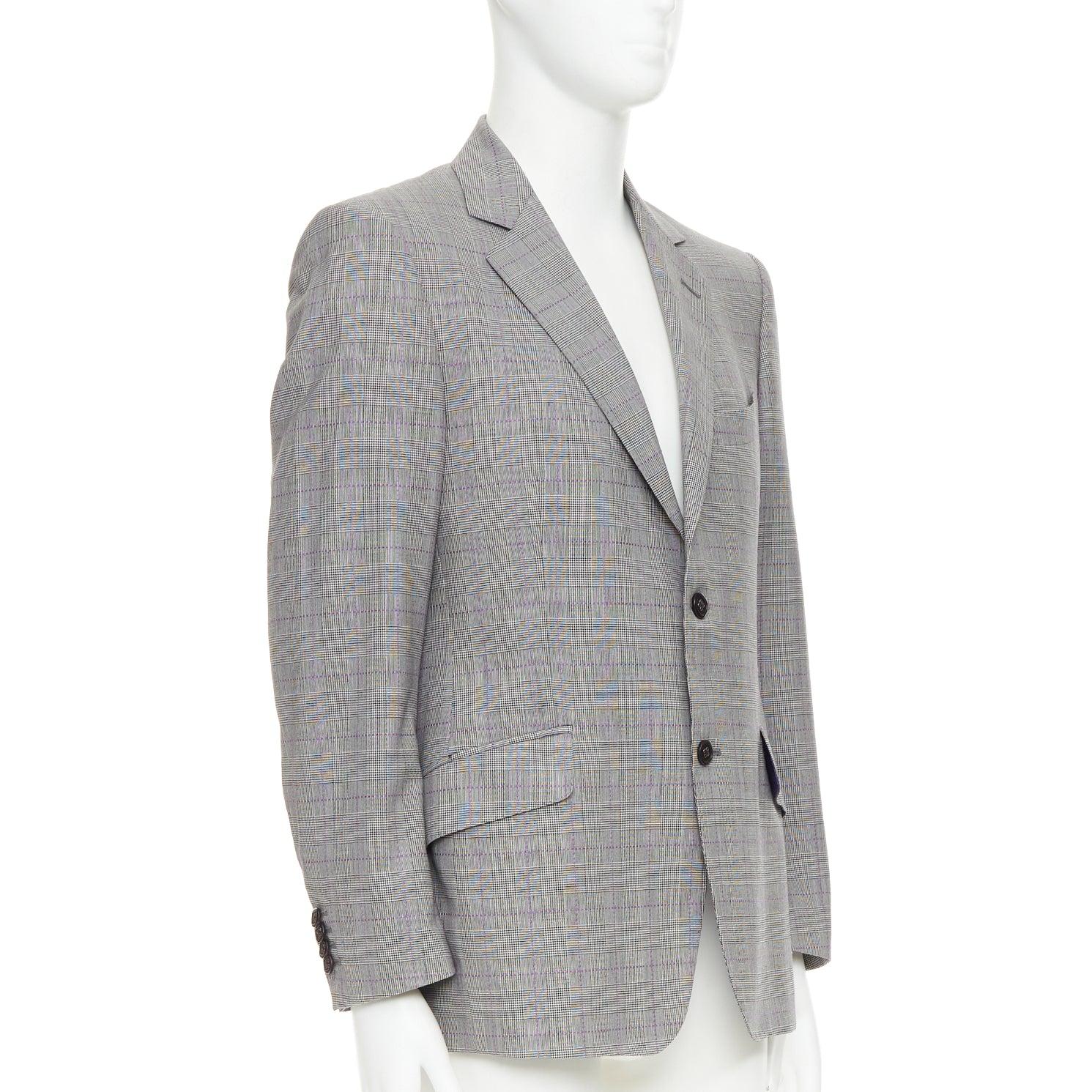 Grigio Etro grigio viola pied de poule monopetto con tasca a patta blazer IT52 XL in vendita