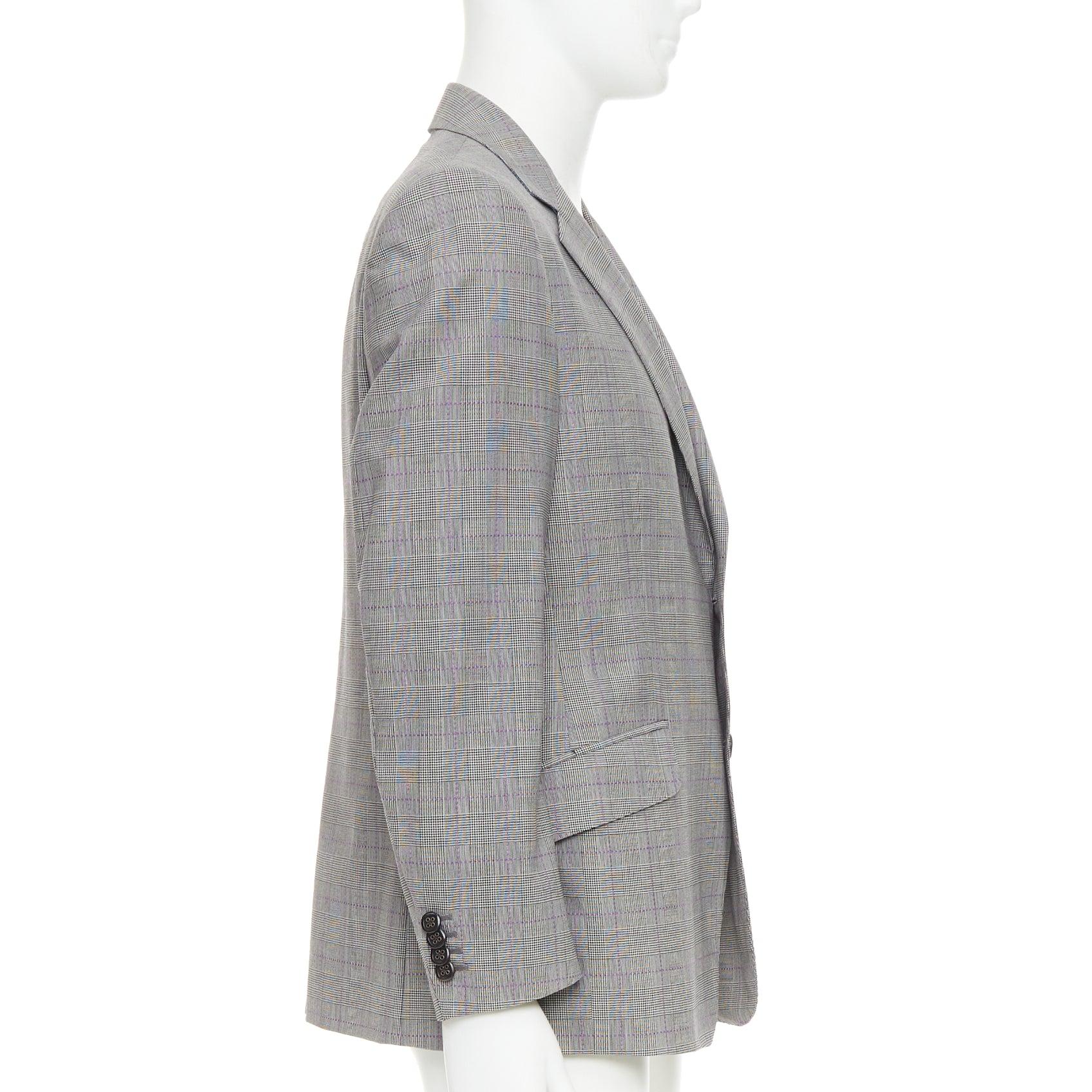 Etro grigio viola pied de poule monopetto con tasca a patta blazer IT52 XL In condizioni ottime in vendita a Hong Kong, NT