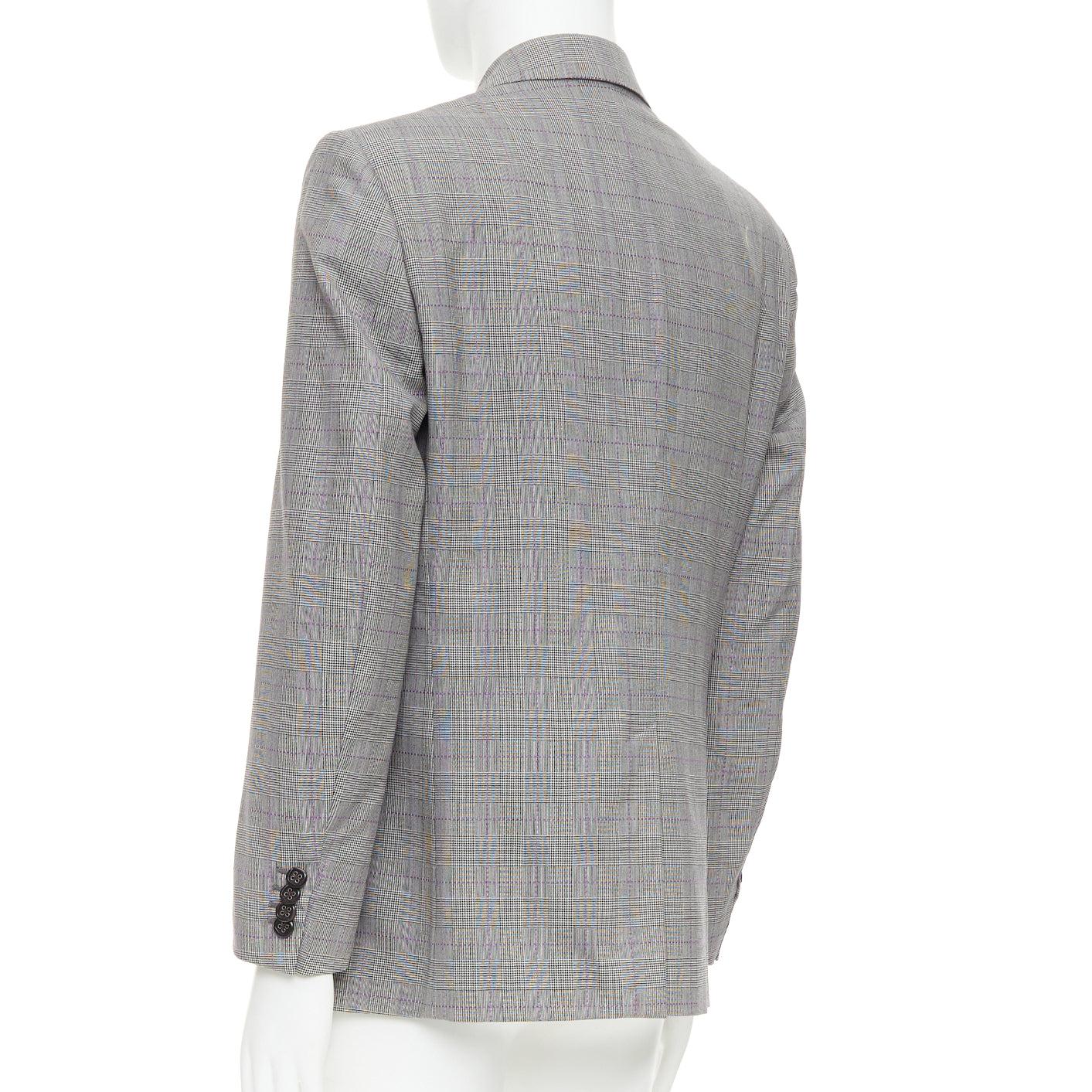 Uomo Etro grigio viola pied de poule monopetto con tasca a patta blazer IT52 XL in vendita