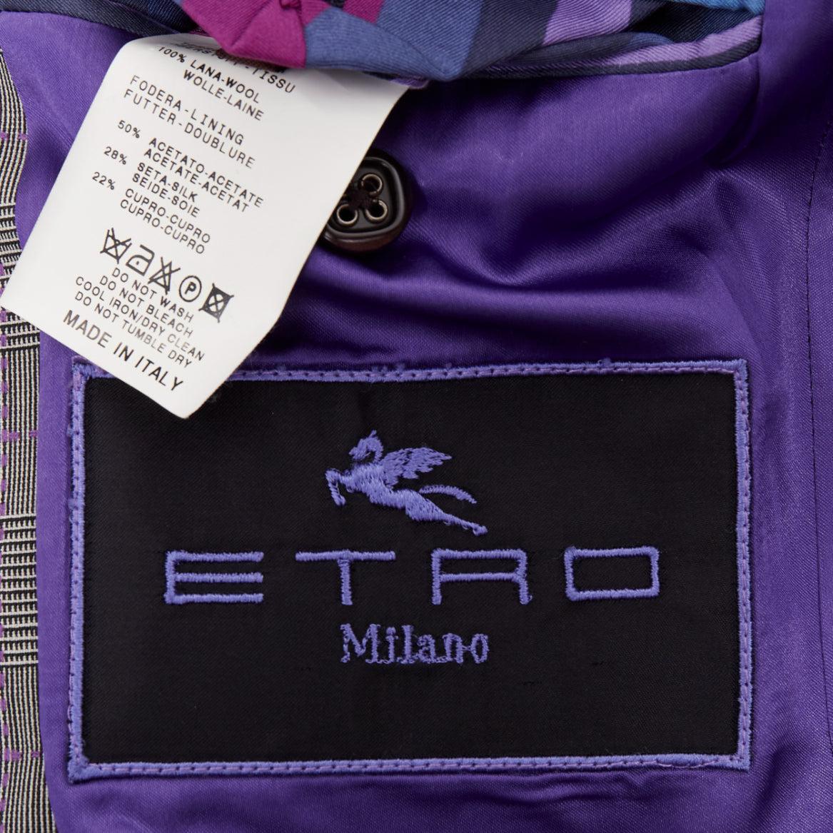 Etro grigio viola pied de poule monopetto con tasca a patta blazer IT52 XL in vendita 3