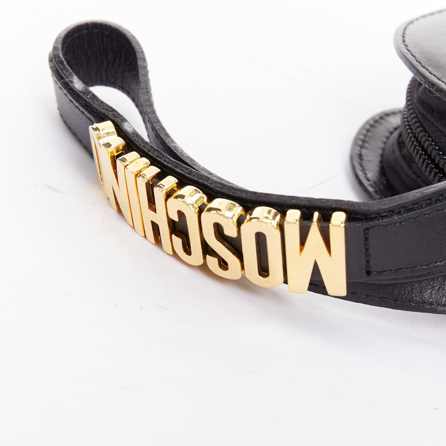 MOSCHINO Vintage Heart pochette à bracelet en cuir souple noir et or en vente 2
