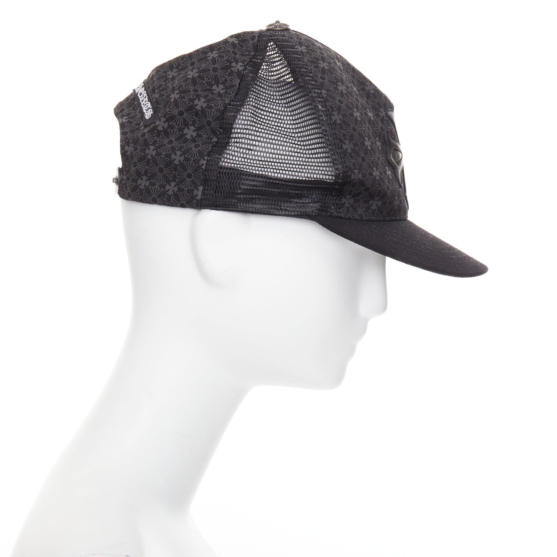 Chrome Hearts cappellino trucker in pelle d'agnello nera con patch croce cimiteriale 53-60cm In condizioni buone in vendita a Hong Kong, NT