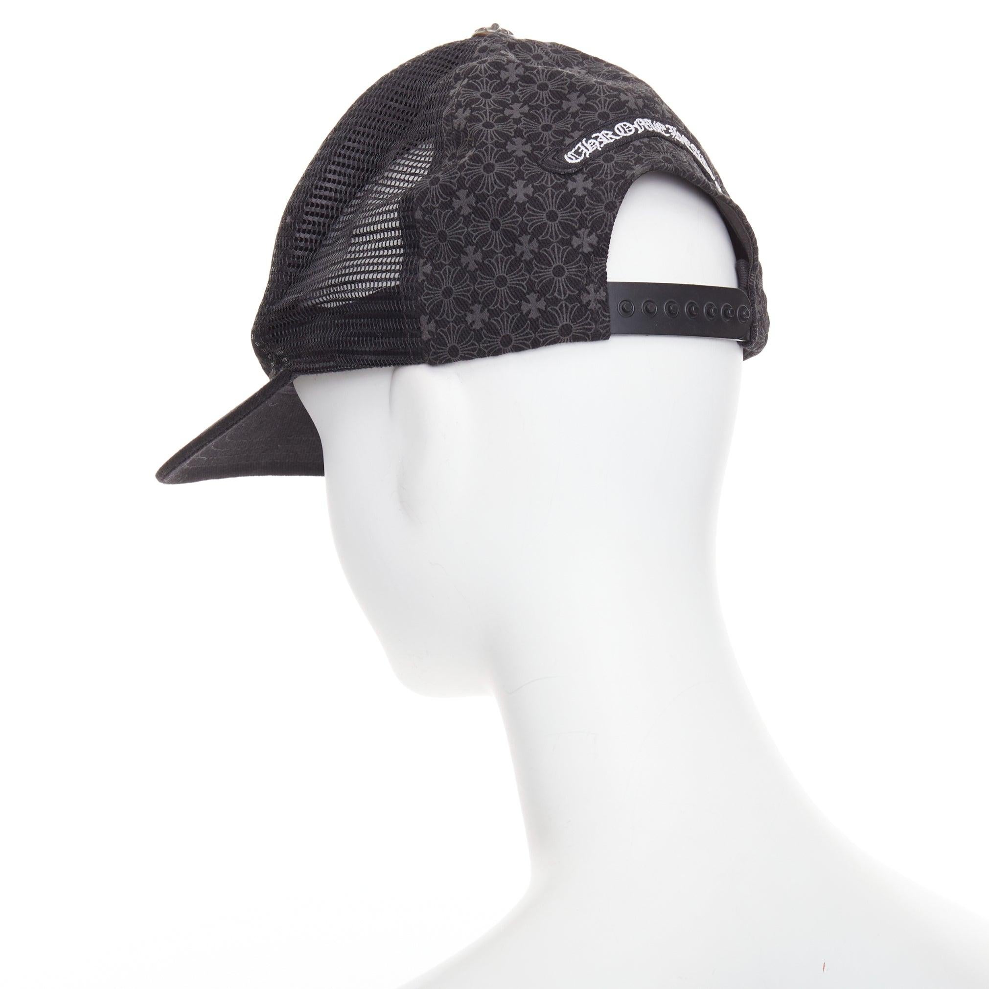 Chrome Hearts cappellino trucker in pelle d'agnello nera con patch croce cimiteriale 53-60cm in vendita 1