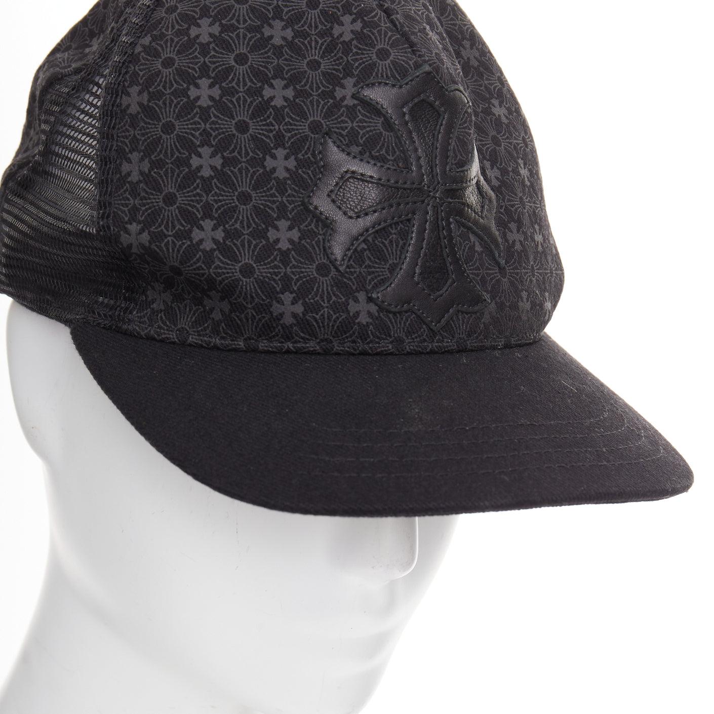 Chrome Hearts cappellino trucker in pelle d'agnello nera con patch croce cimiteriale 53-60cm in vendita 2