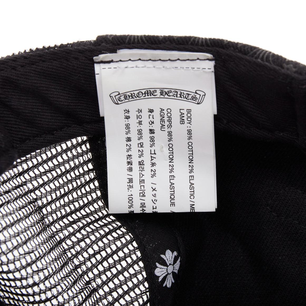 Chrome Hearts cappellino trucker in pelle d'agnello nera con patch croce cimiteriale 53-60cm in vendita 3