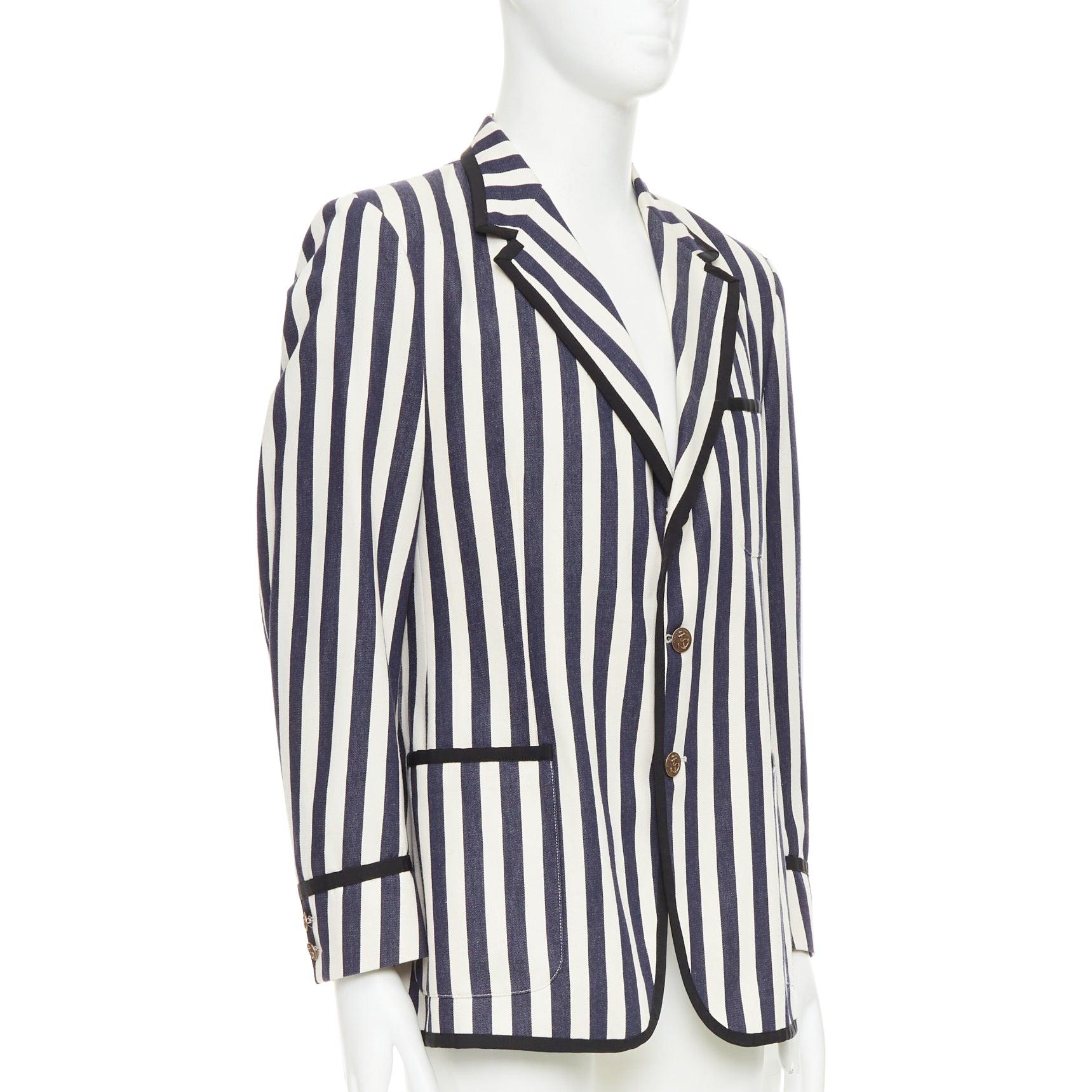 Grigio Gucci blazer nautico a righe in cotone crema navy con bottoni ad ancora IT52 XL in vendita