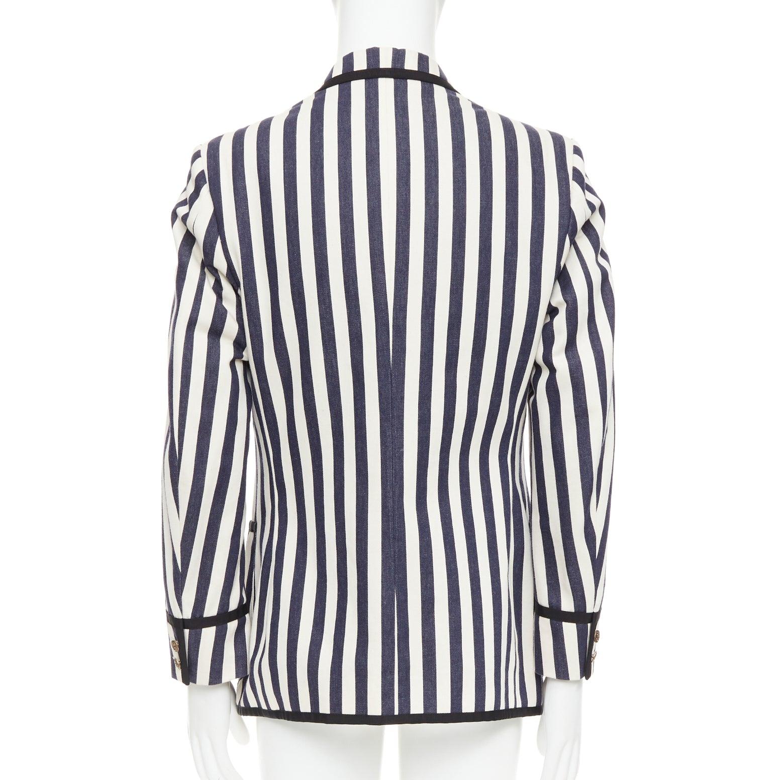 Uomo Gucci blazer nautico a righe in cotone crema navy con bottoni ad ancora IT52 XL in vendita