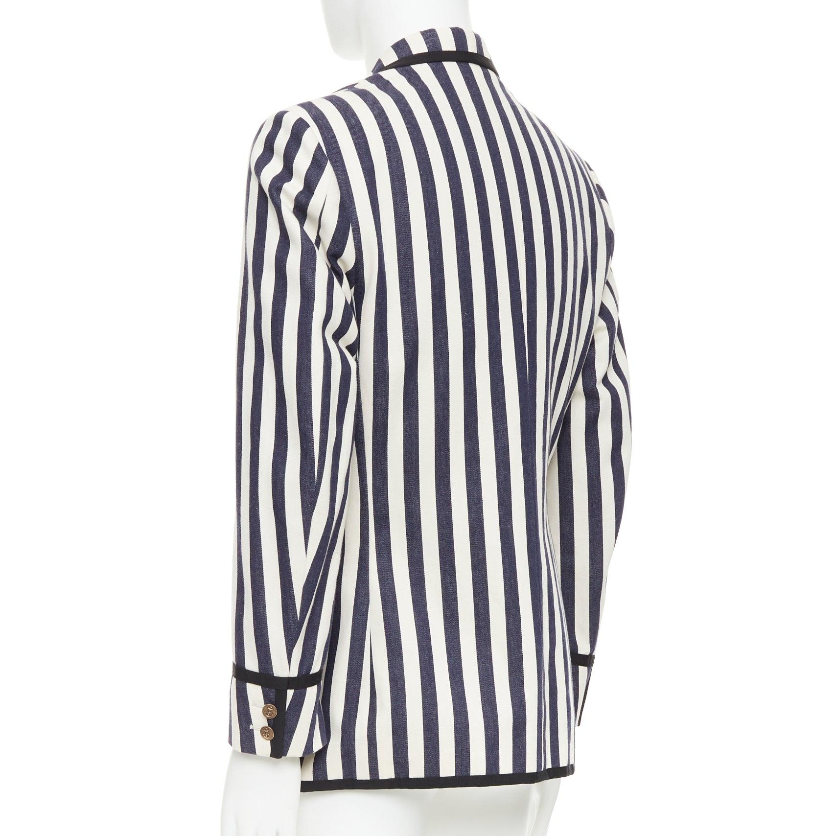 Gucci blazer nautico a righe in cotone crema navy con bottoni ad ancora IT52 XL in vendita 1