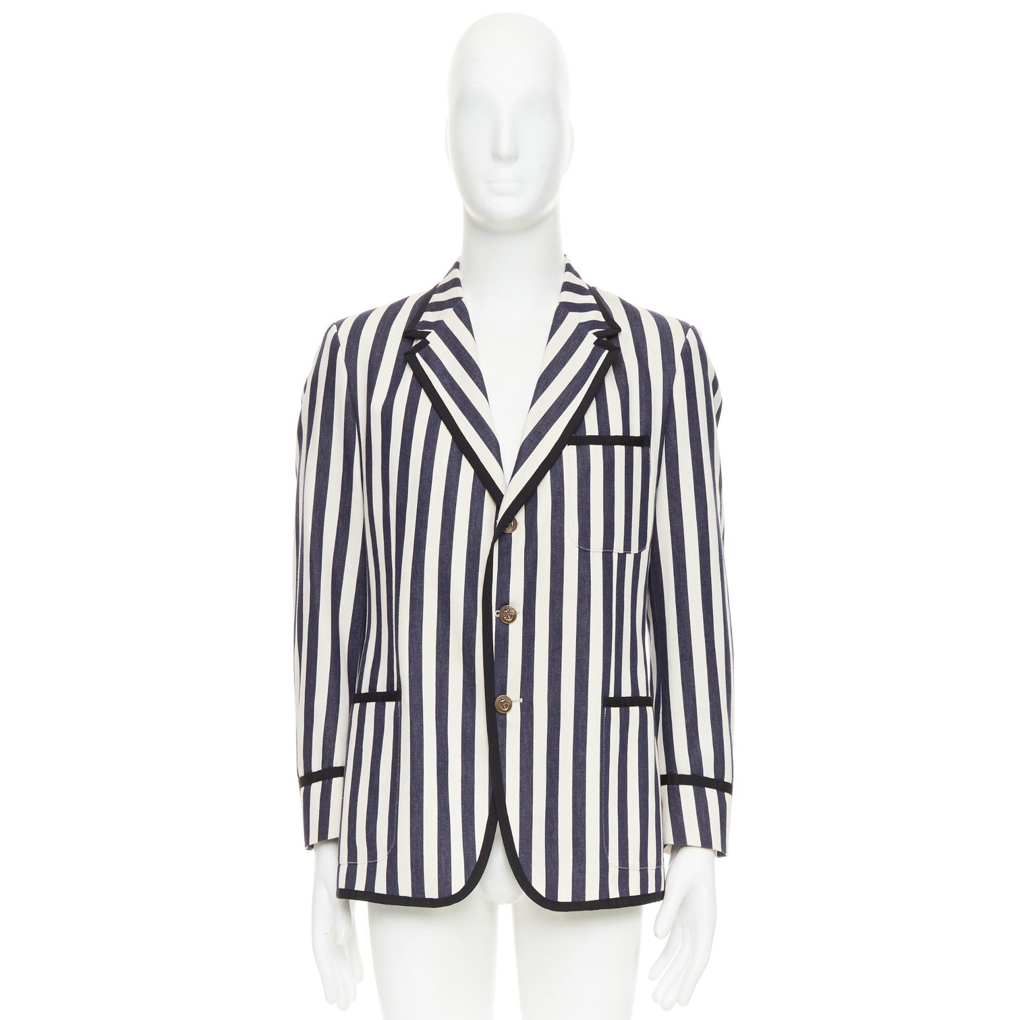 Gucci blazer nautico a righe in cotone crema navy con bottoni ad ancora IT52 XL in vendita 4