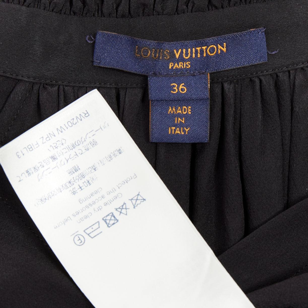 LOUIS VUITTON  100% soie noir motif fleuri doré blouse à minuit top FR36 S en vente 3