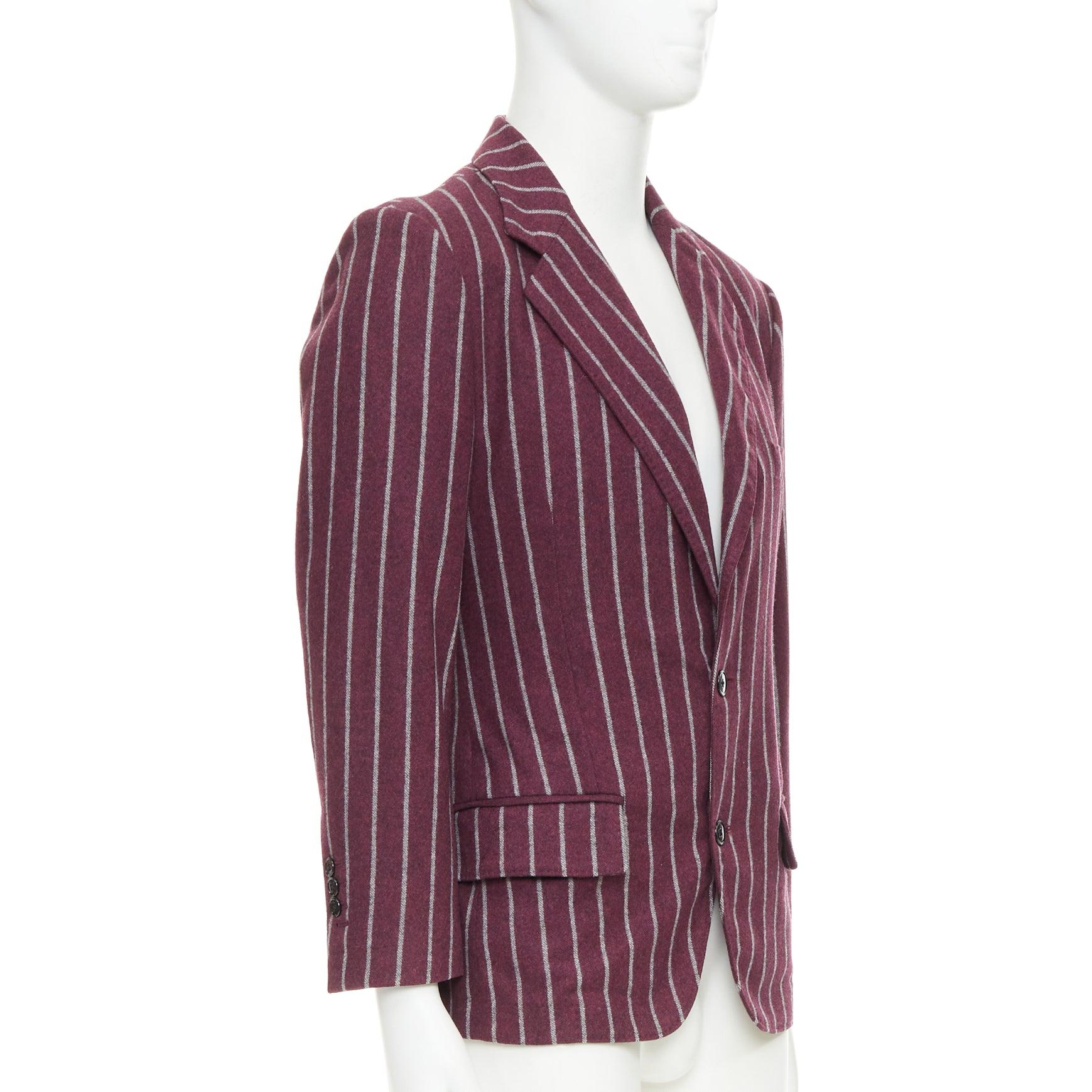 DOLCE GABBANA blazer de lana gris burdeos a rayas con bolsillo con solapa IT50 L Marrón en venta