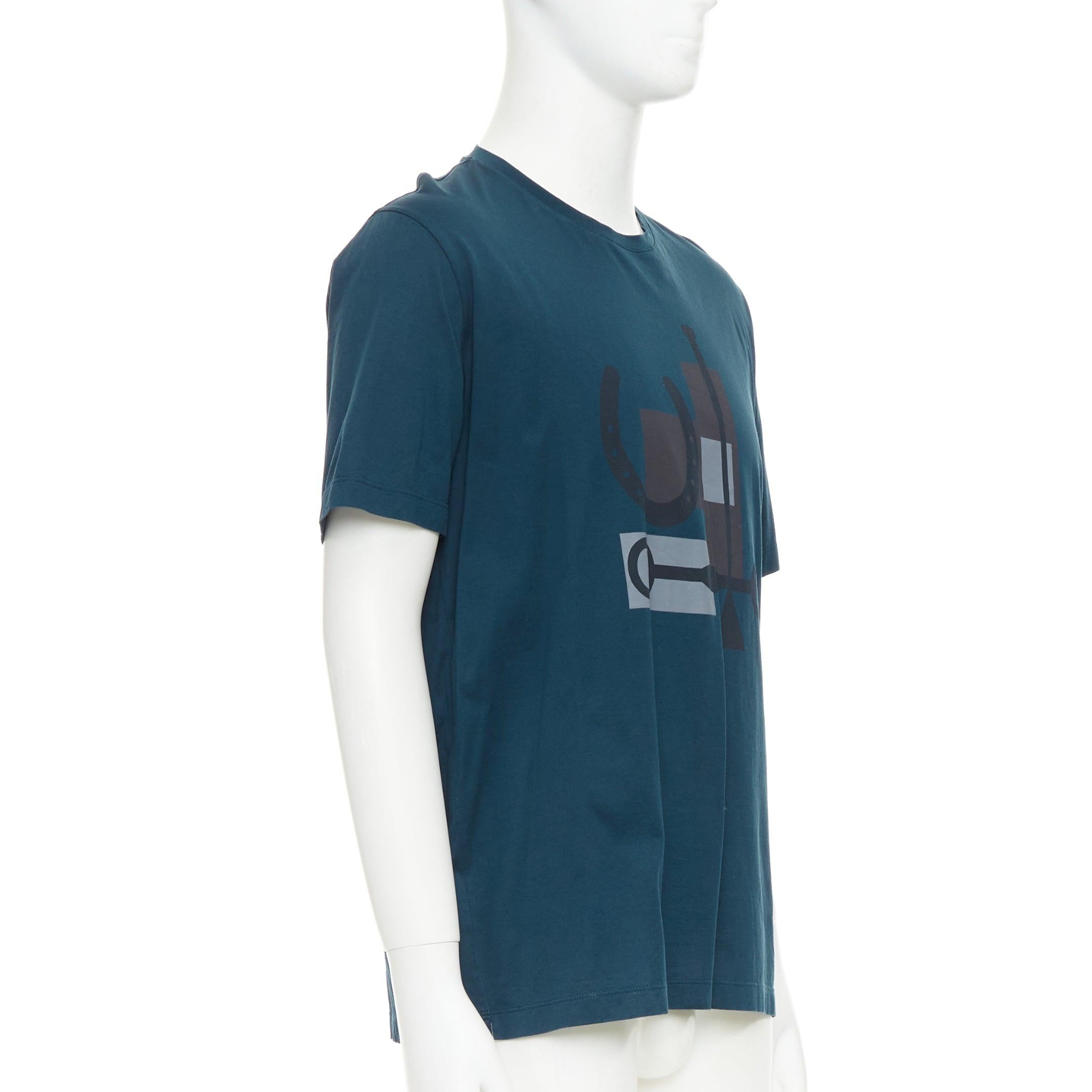 Blu HERMES - Tshirt girocollo in cotone con stampa di un cavallo blu scuro in vendita