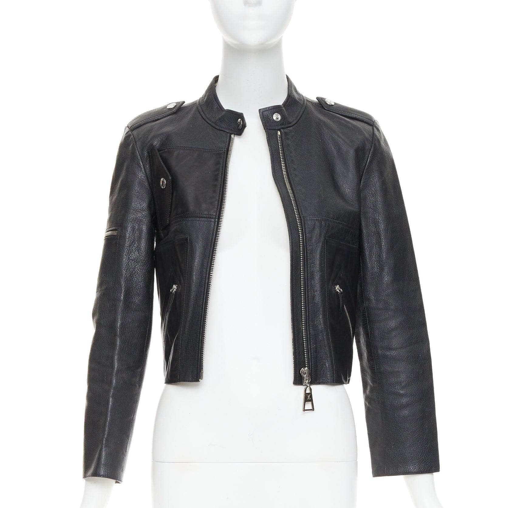 Nero LOUIS VUITTON giacca biker con zip LV in pelle di capra nera FR36 S in vendita