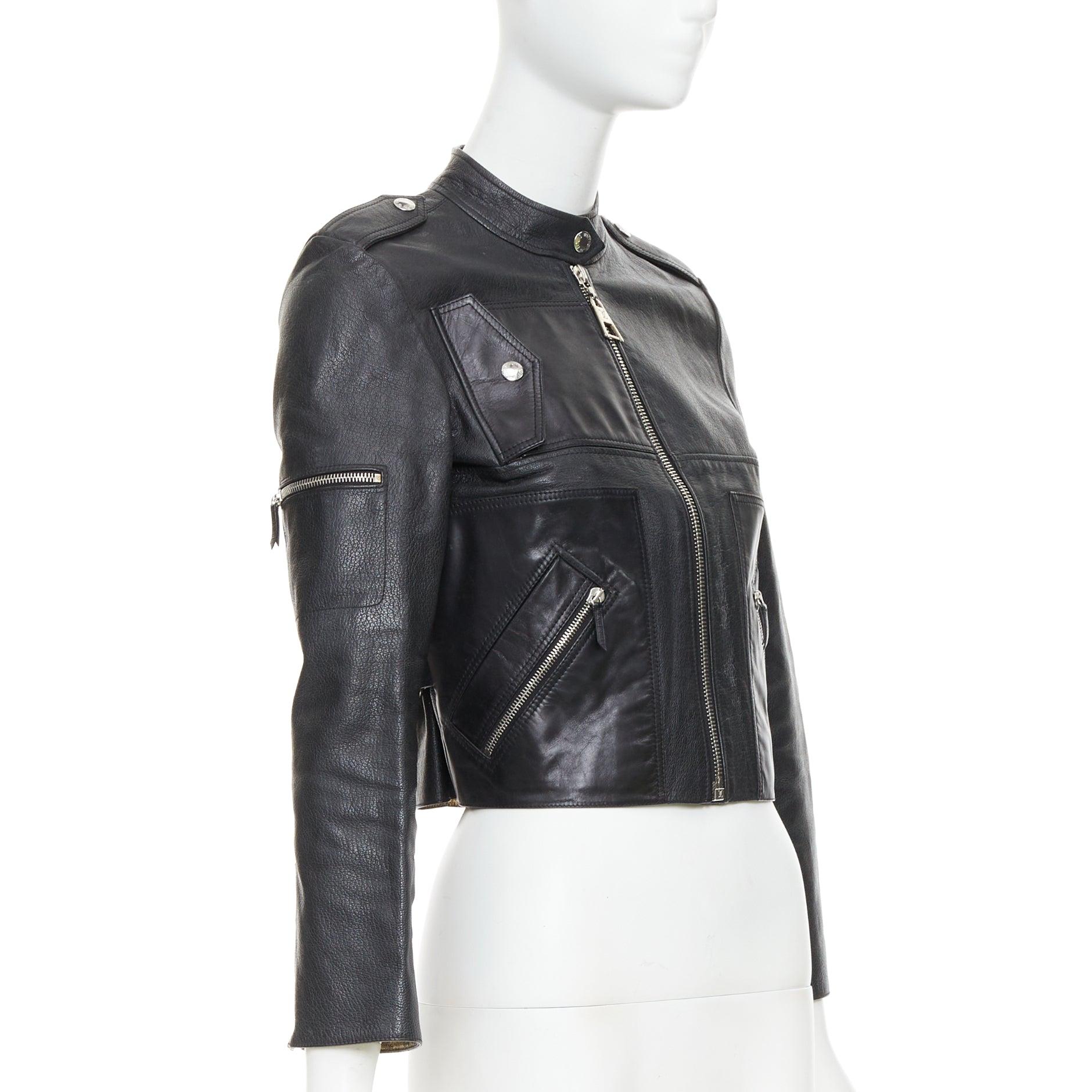 LOUIS VUITTON giacca biker con zip LV in pelle di capra nera FR36 S In condizioni discrete in vendita a Hong Kong, NT