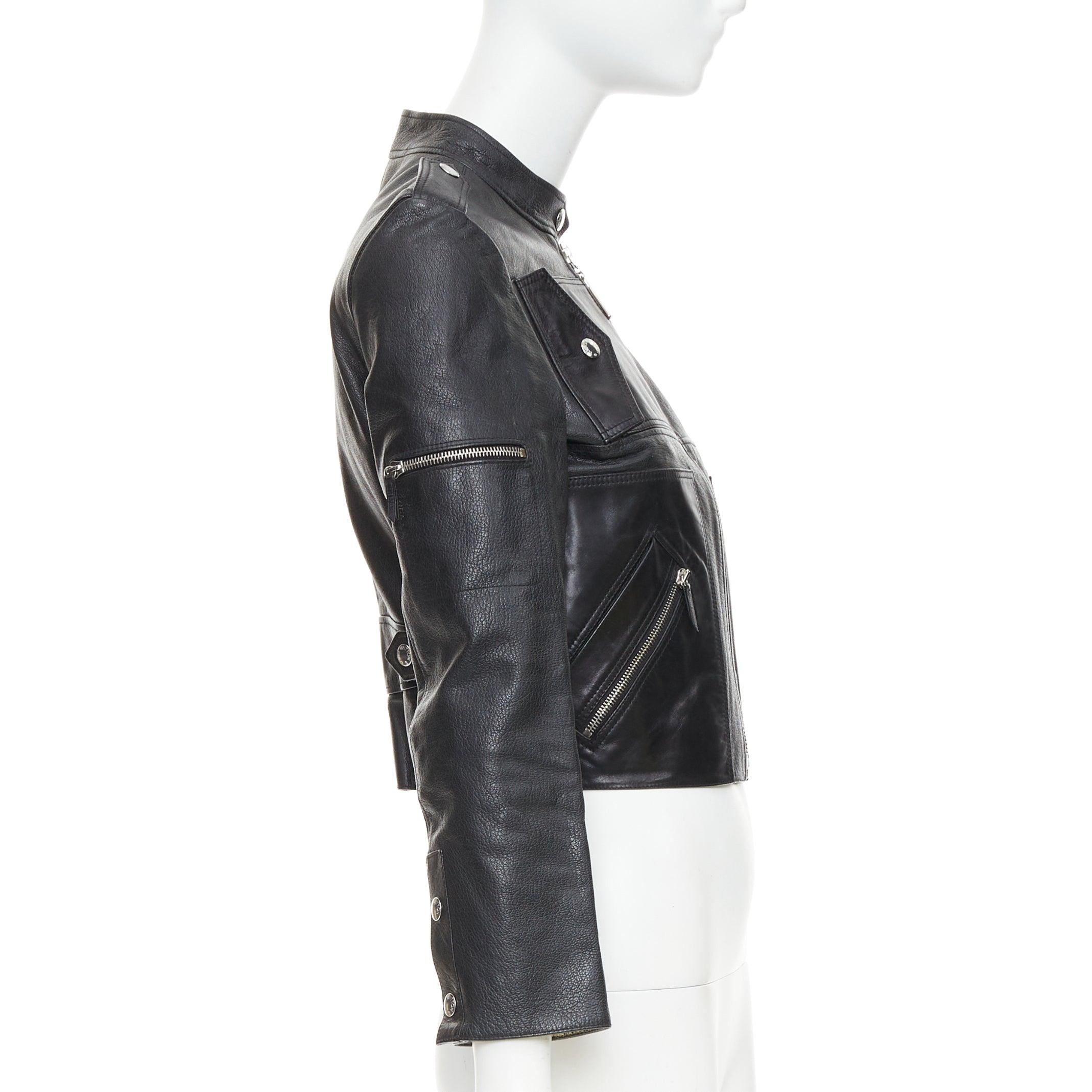 Donna LOUIS VUITTON giacca biker con zip LV in pelle di capra nera FR36 S in vendita