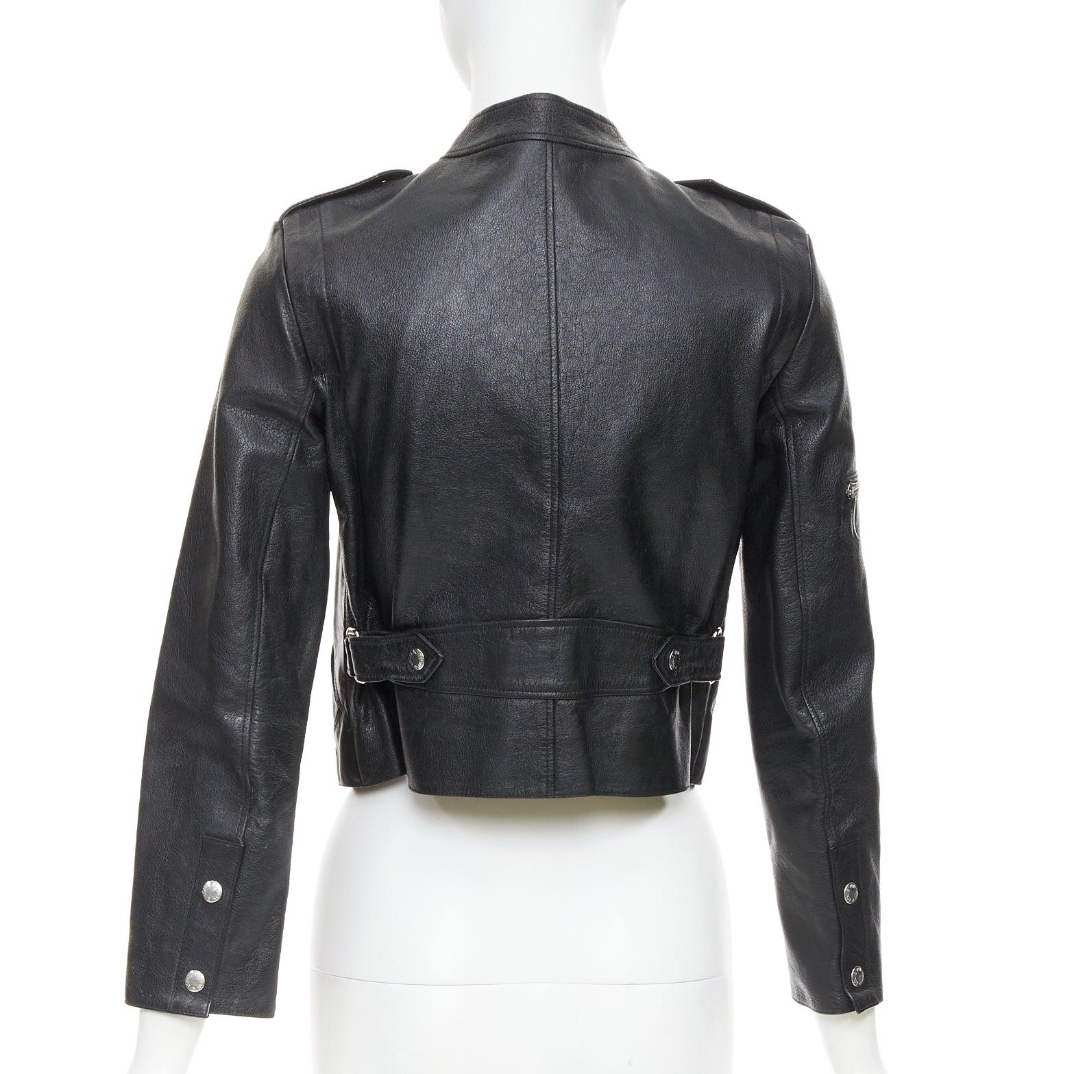 LOUIS VUITTON giacca biker con zip LV in pelle di capra nera FR36 S in vendita 1
