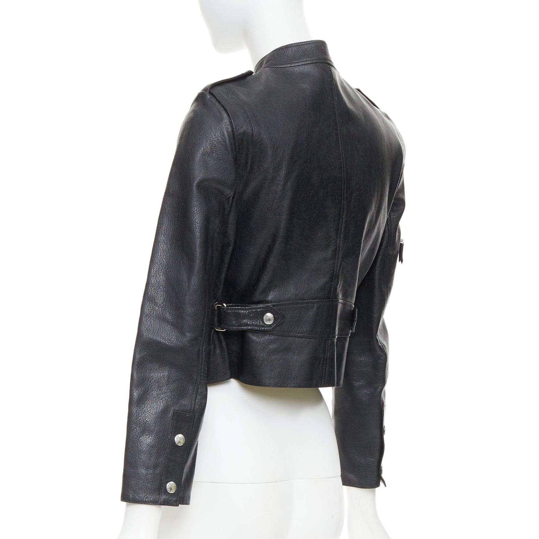 LOUIS VUITTON giacca biker con zip LV in pelle di capra nera FR36 S in vendita 2