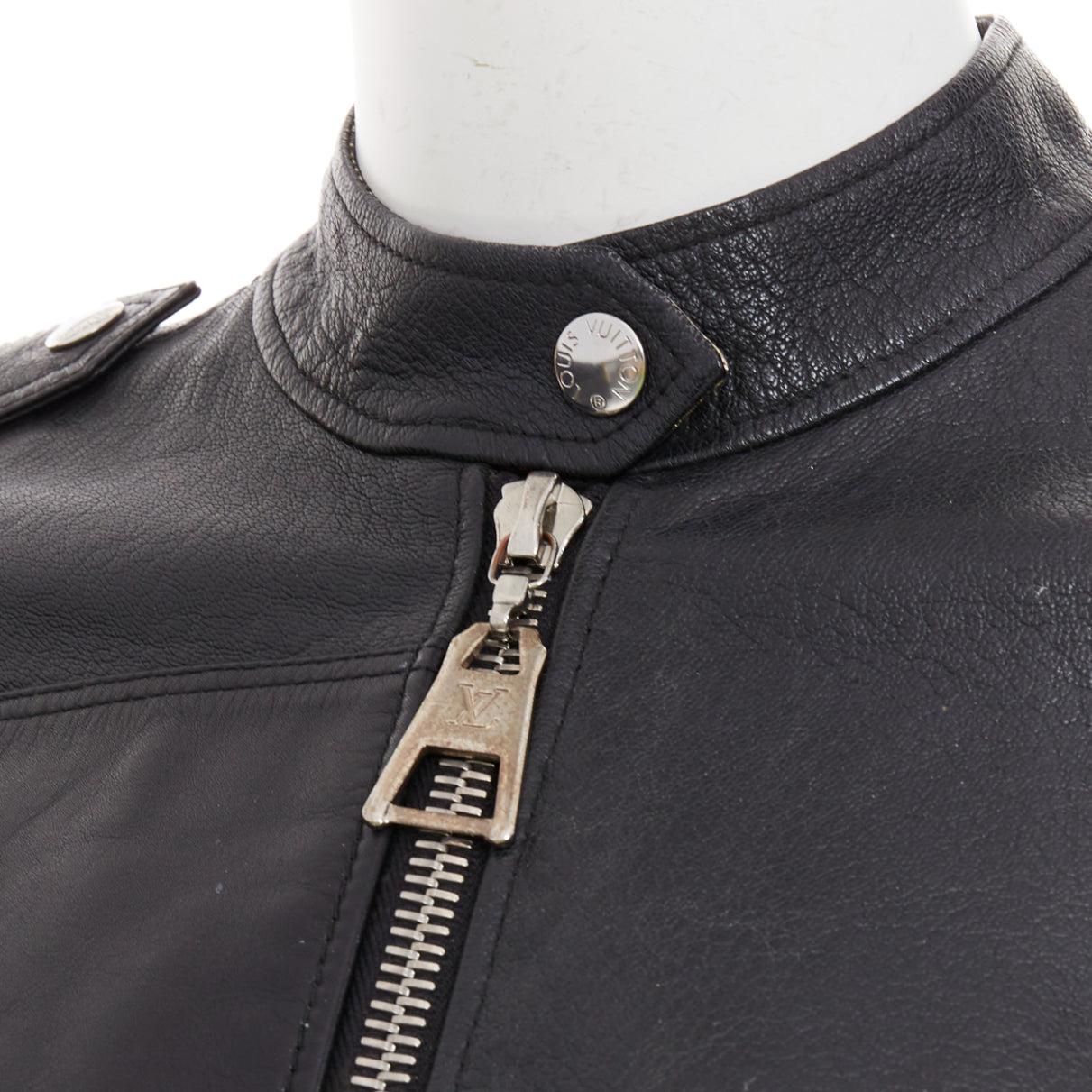 LOUIS VUITTON giacca biker con zip LV in pelle di capra nera FR36 S in vendita 3