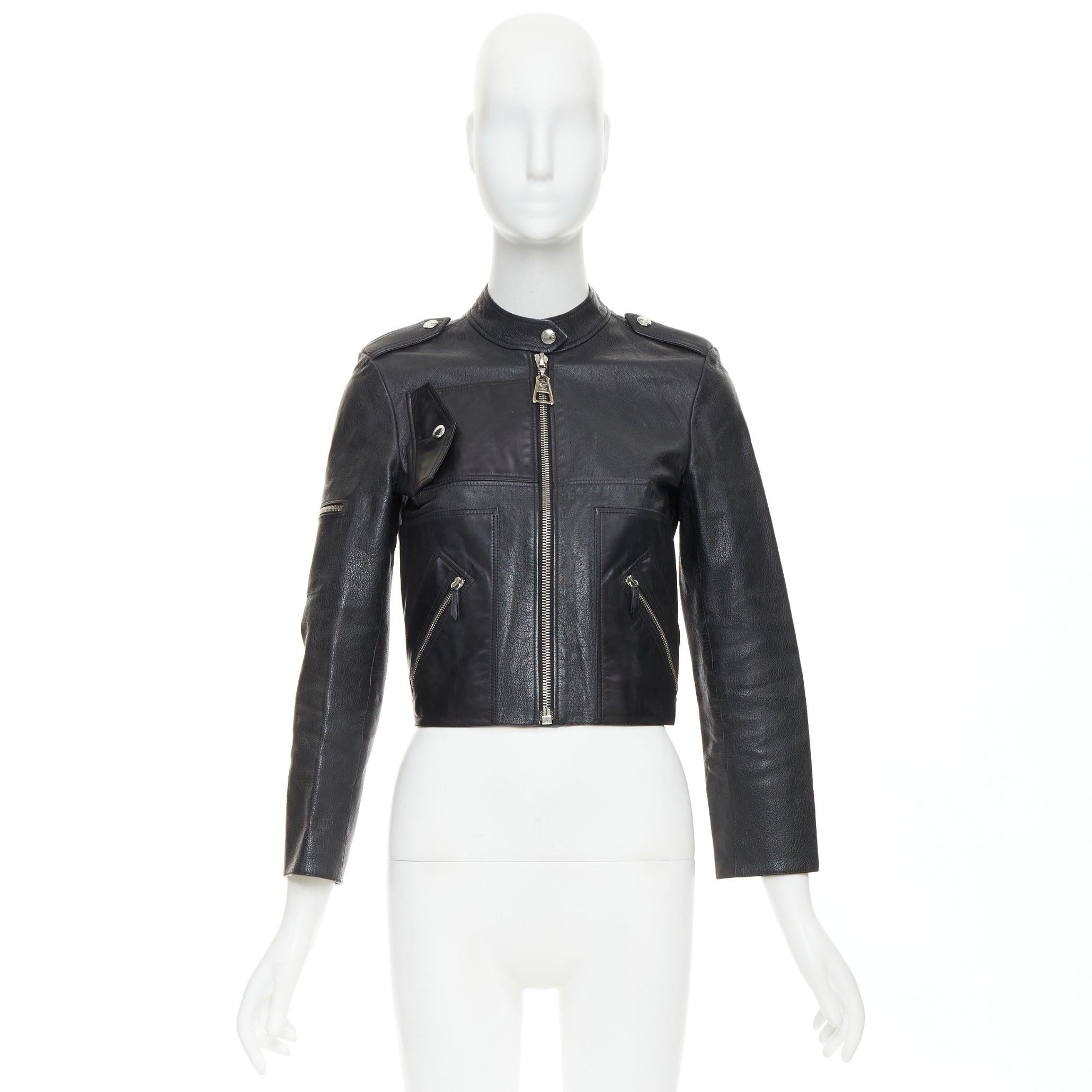 LOUIS VUITTON giacca biker con zip LV in pelle di capra nera FR36 S in vendita 5