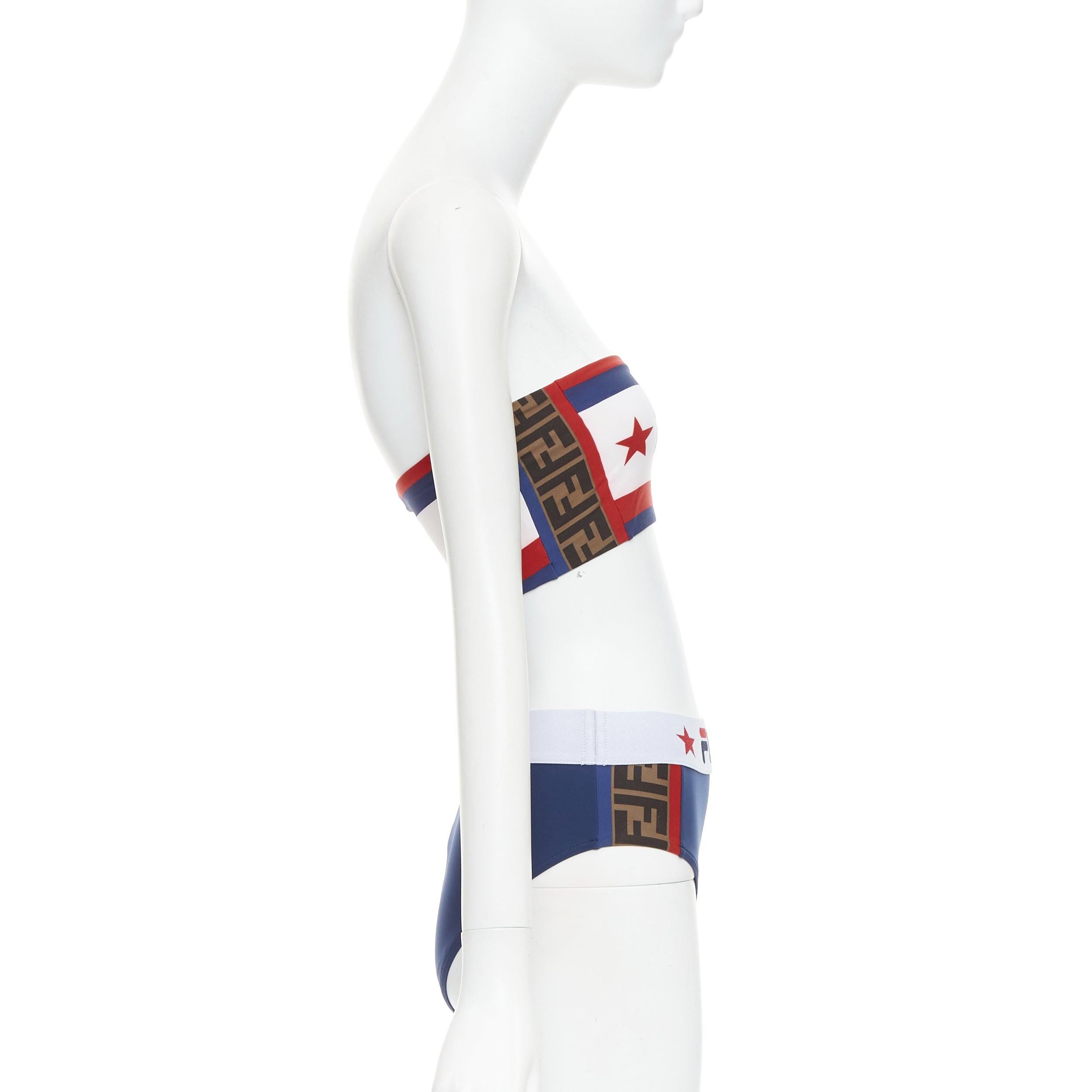 Gris FENDI FILA bleu rouge logo étoile bandeau bikini 2 pièces IT36 XXS en vente
