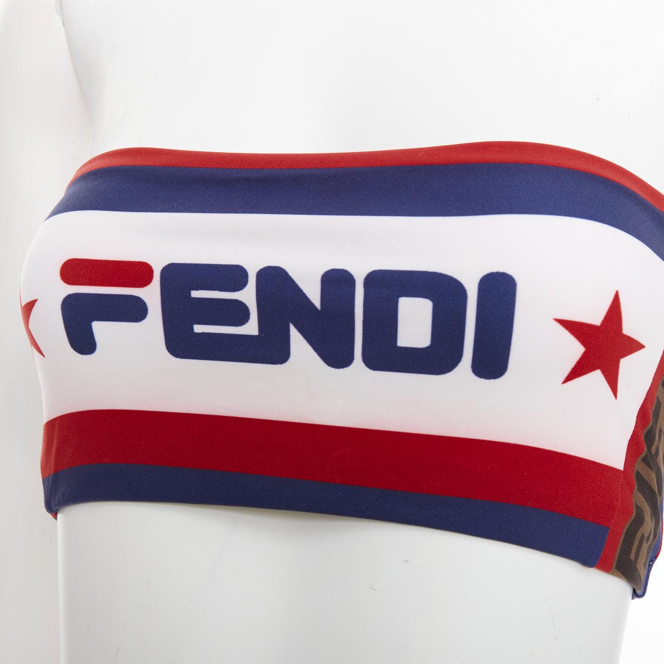 FENDI FILA bleu rouge logo étoile bandeau bikini 2 pièces IT36 XXS en vente 3