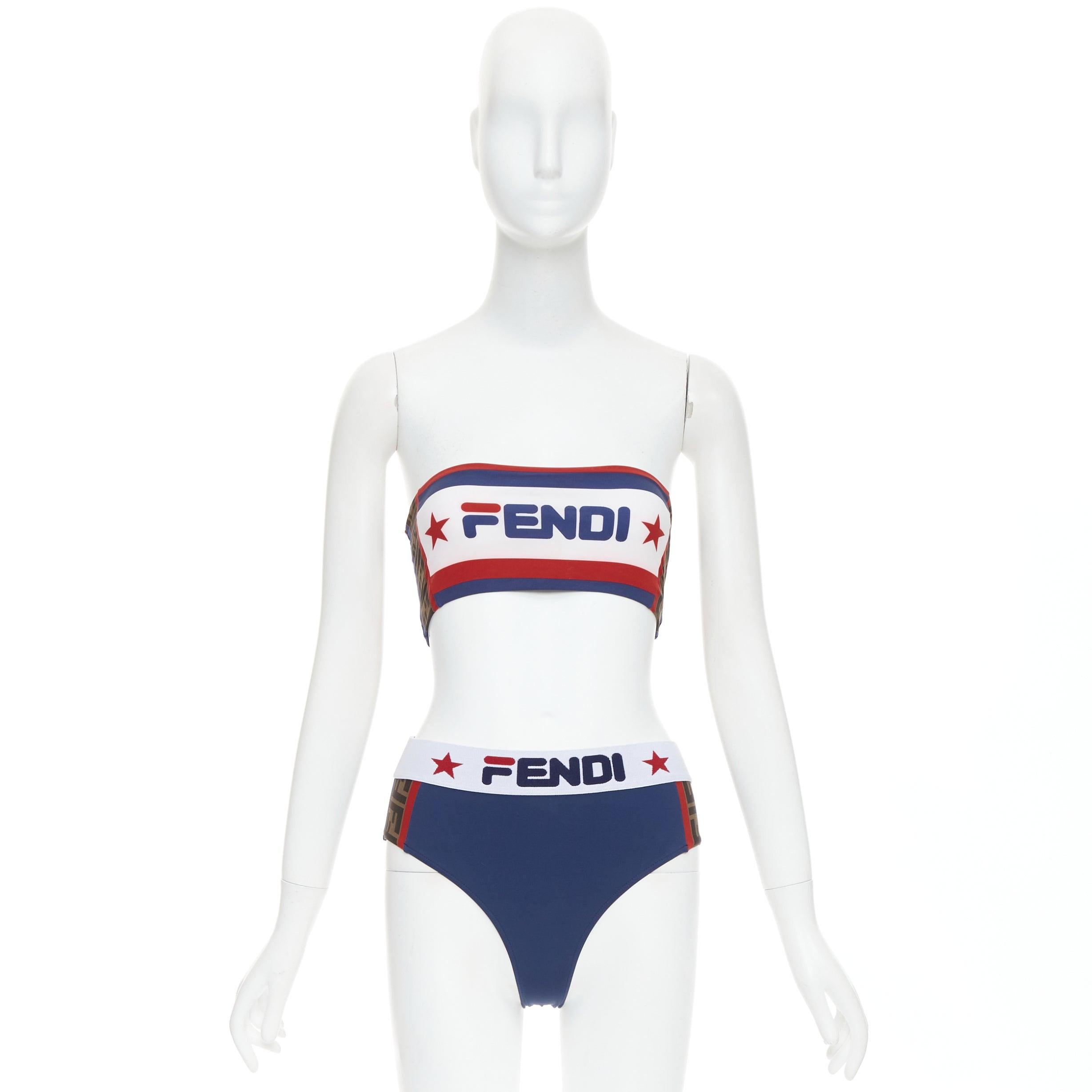 FENDI FILA bleu rouge logo étoile bandeau bikini 2 pièces IT36 XXS en vente 6