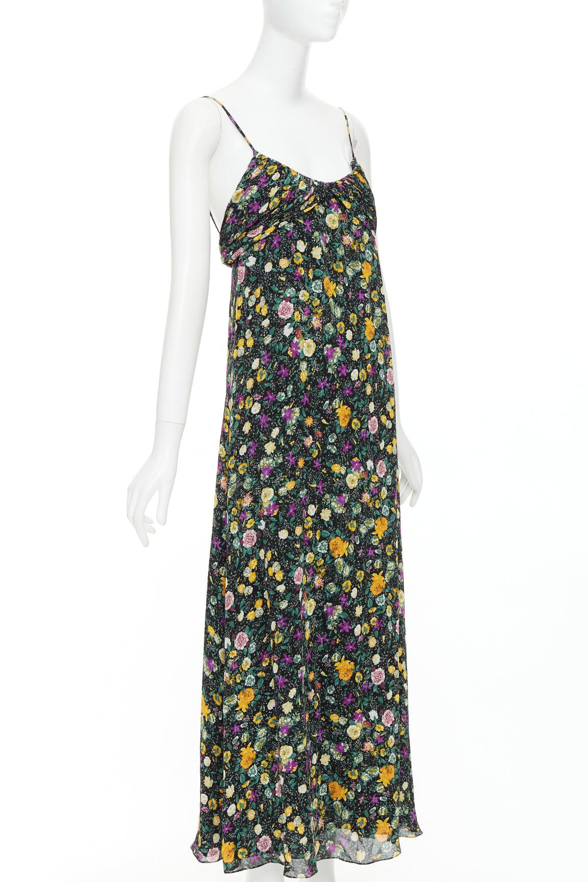 Noir Celine Hedi Slimane robe en viscose à imprimé floral jaune violet FR38 M en vente