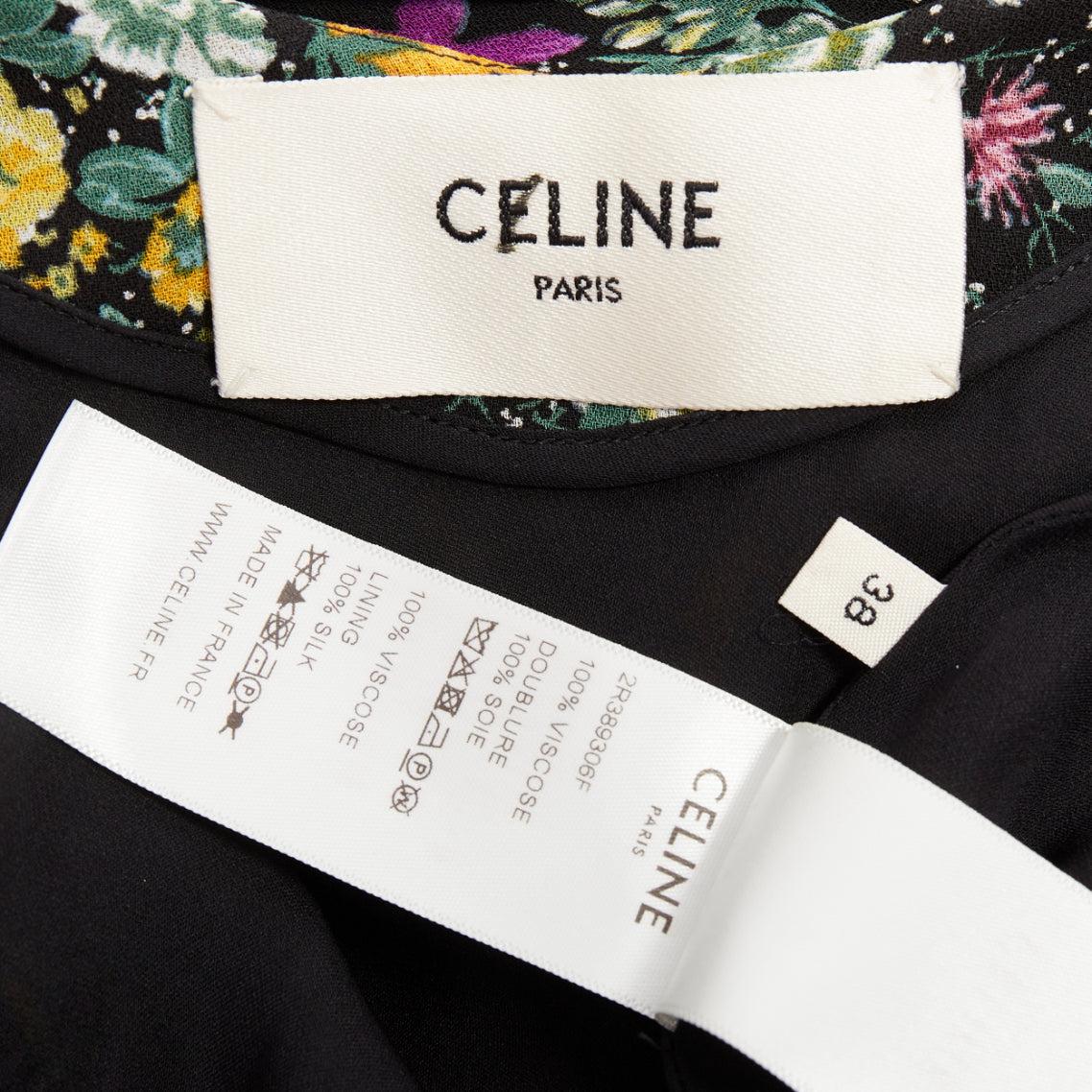 Celine Hedi Slimane robe en viscose à imprimé floral jaune violet FR38 M en vente 3