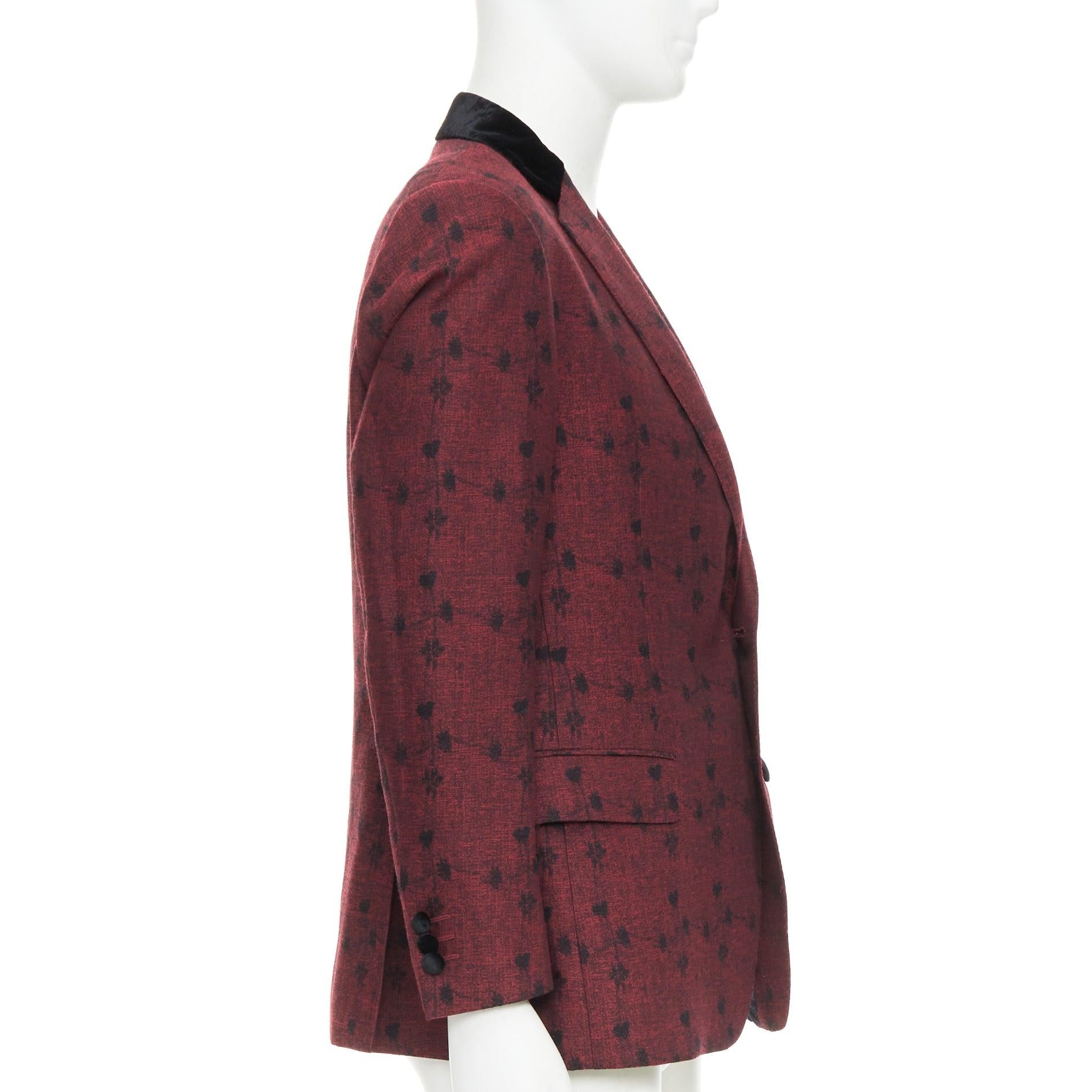 ETRO blazer fleuri à simple boutonnage en laine et soie, bordé de velours rouge IT52 XL Excellent état - En vente à Hong Kong, NT