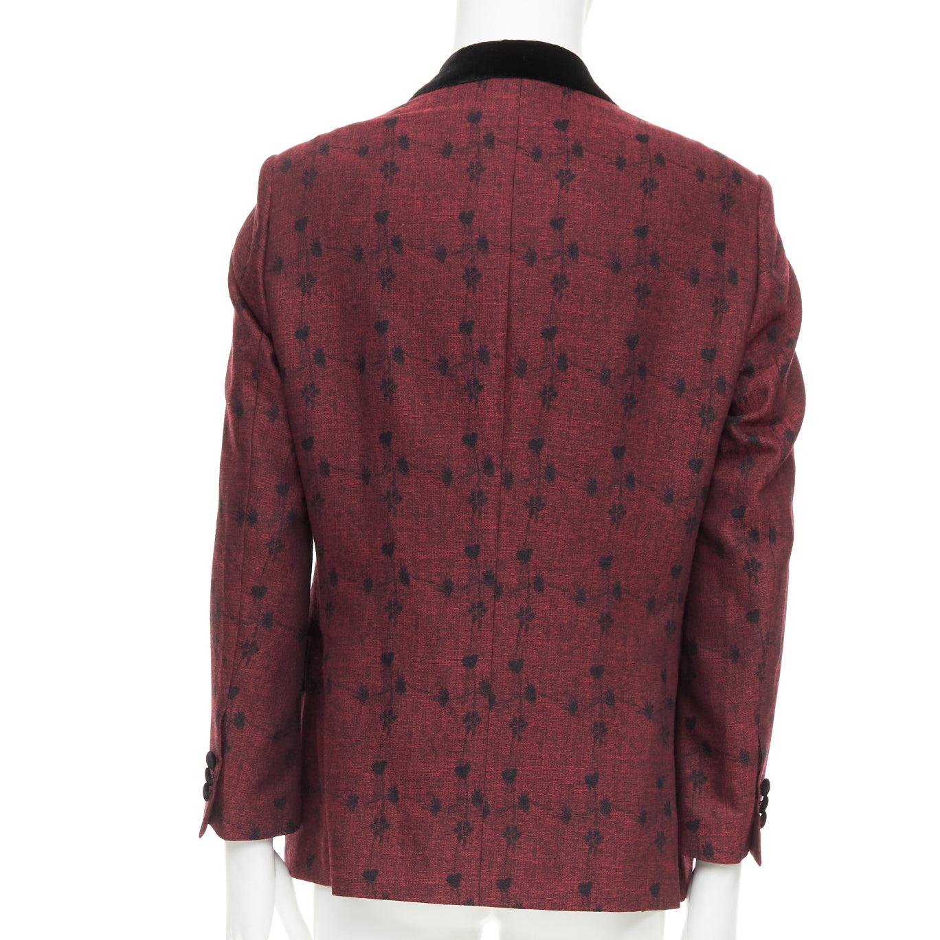 ETRO blazer fleuri à simple boutonnage en laine et soie, bordé de velours rouge IT52 XL Pour hommes en vente
