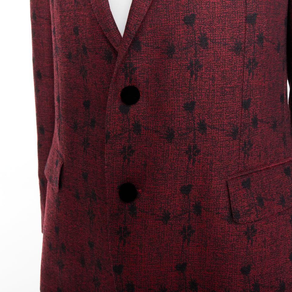 ETRO blazer fleuri à simple boutonnage en laine et soie, bordé de velours rouge IT52 XL en vente 2