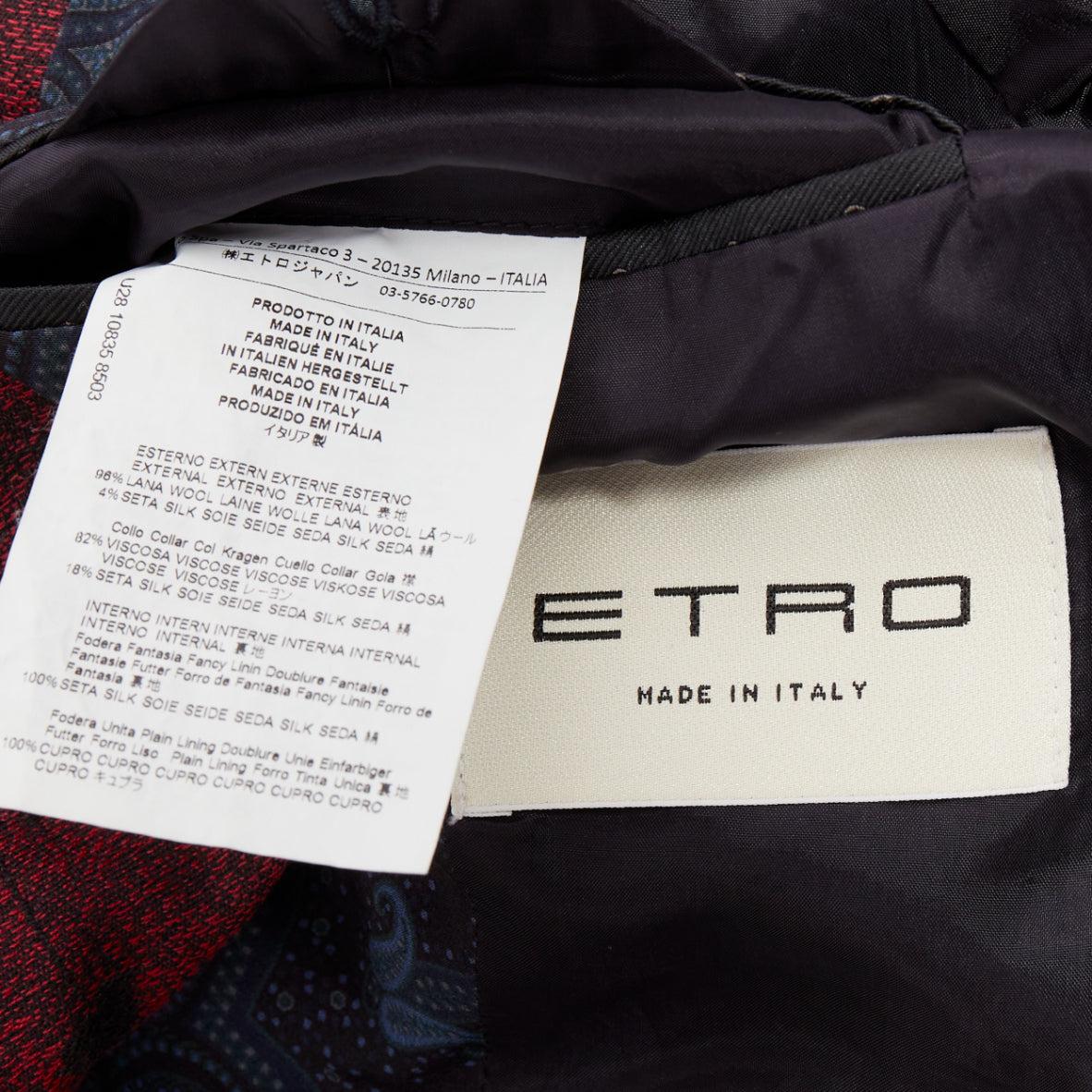 ETRO blazer fleuri à simple boutonnage en laine et soie, bordé de velours rouge IT52 XL en vente 3