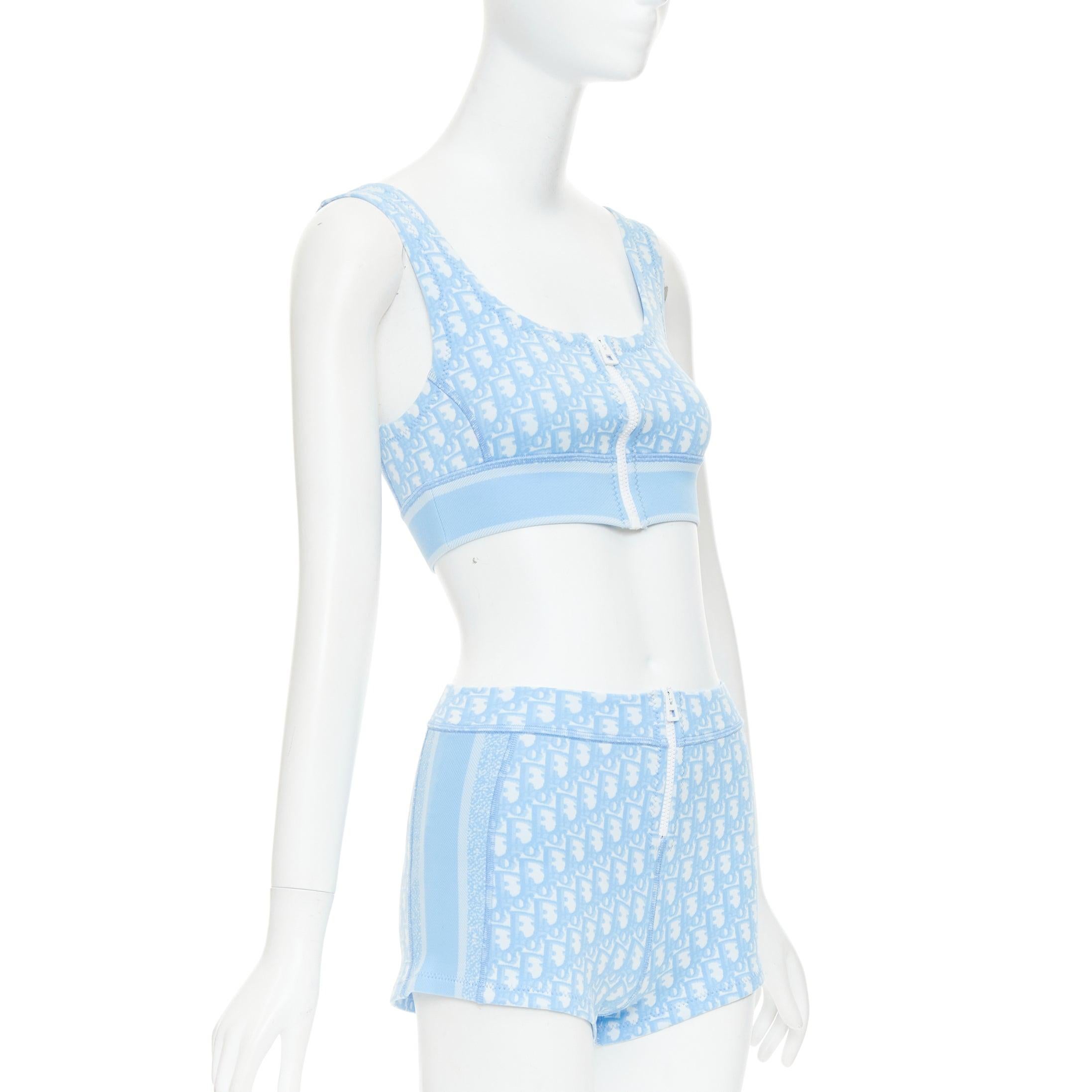 CHRISTIAN DIOR 2021 azul blanco Monograma oblicuo cremallera crop top short conjunto FR34 XS Gris en venta