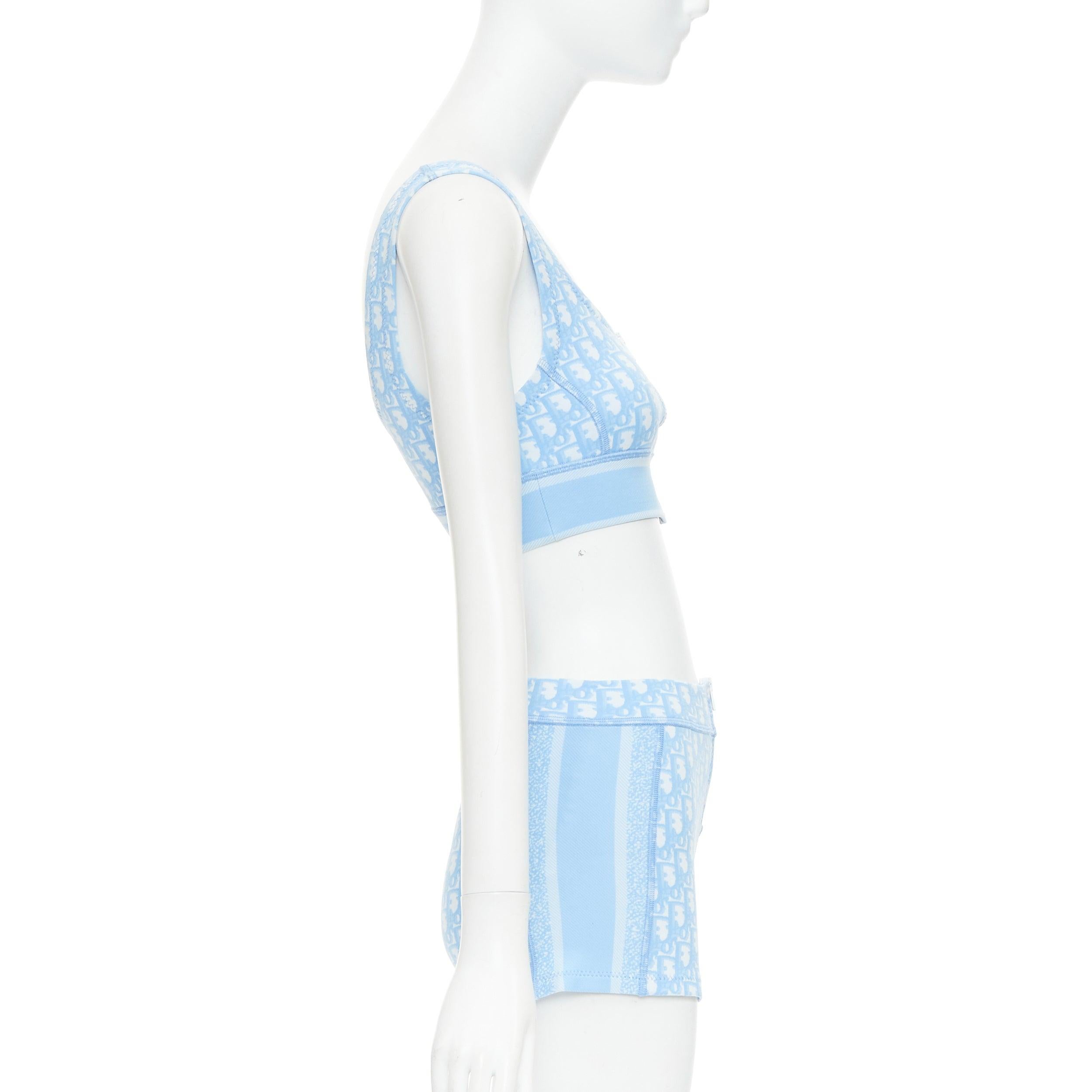 CHRISTIAN DIOR 2021 azul blanco Monograma oblicuo cremallera crop top short conjunto FR34 XS en Excelente estado para la venta en Hong Kong, NT