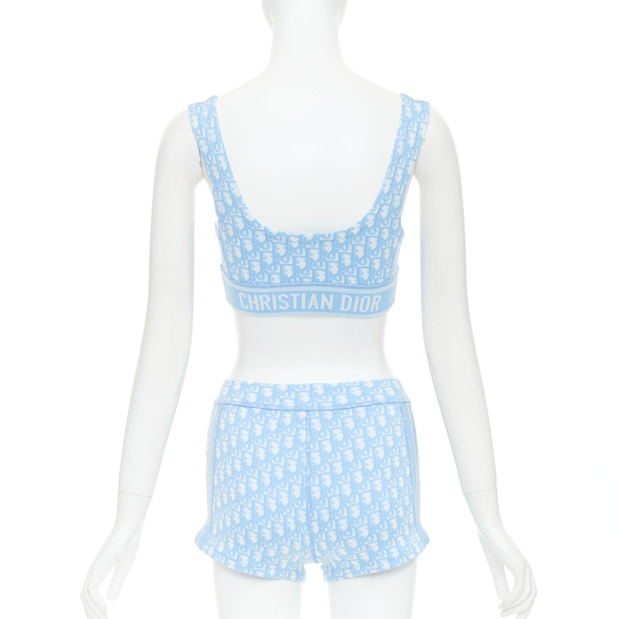 De las mujeres CHRISTIAN DIOR 2021 azul blanco Monograma oblicuo cremallera crop top short conjunto FR34 XS en venta