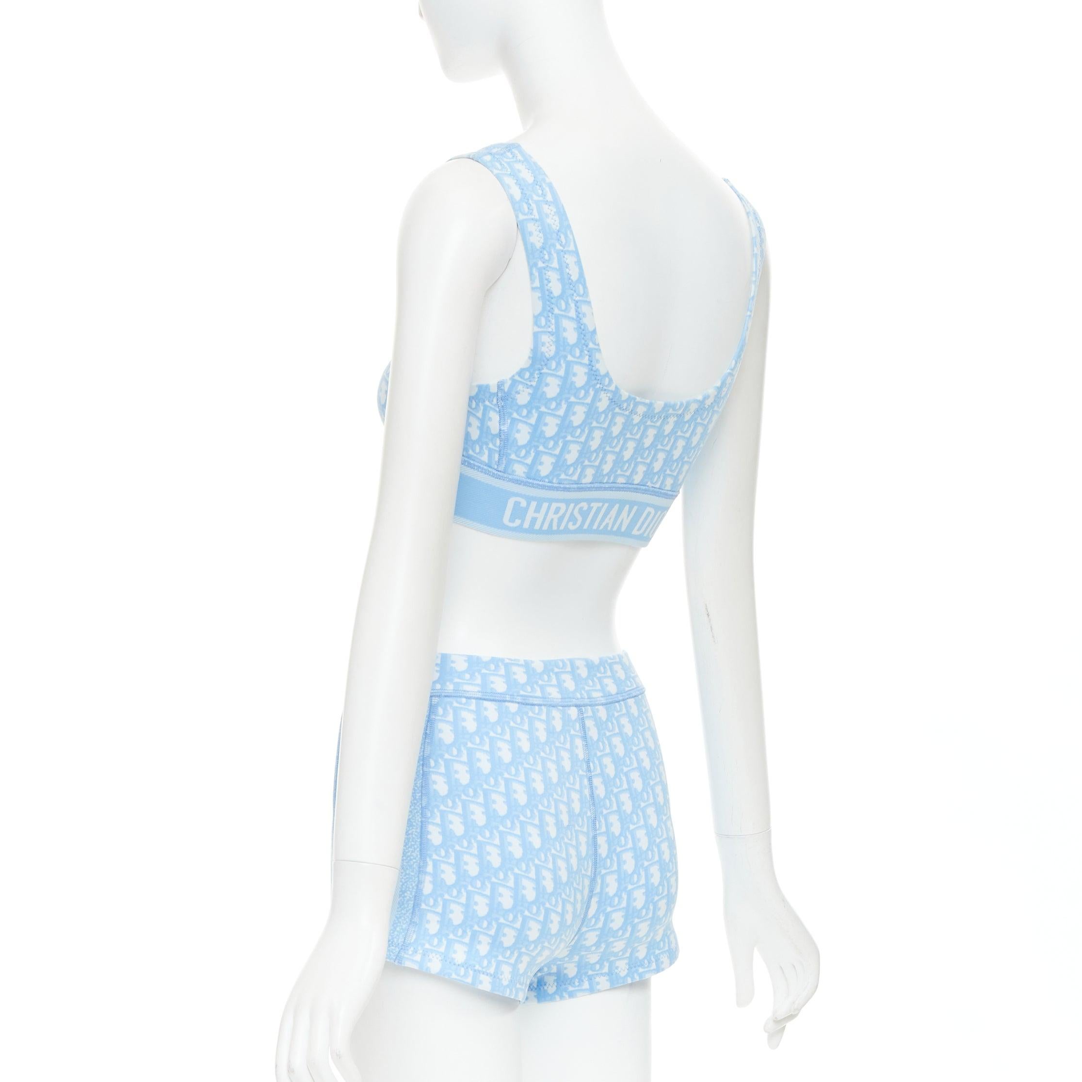 CHRISTIAN DIOR 2021 azul blanco Monograma oblicuo cremallera crop top short conjunto FR34 XS en venta 1