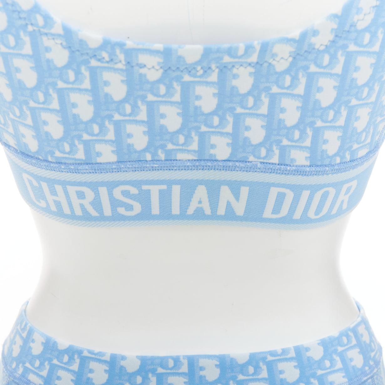 CHRISTIAN DIOR 2021 azul blanco Monograma oblicuo cremallera crop top short conjunto FR34 XS en venta 2
