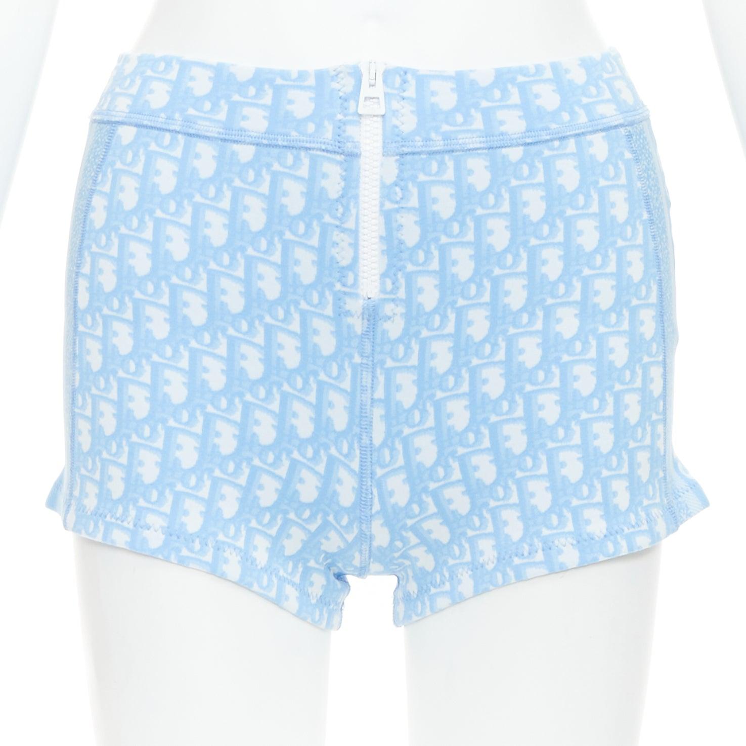 CHRISTIAN DIOR 2021 azul blanco Monograma oblicuo cremallera crop top short conjunto FR34 XS en venta 3