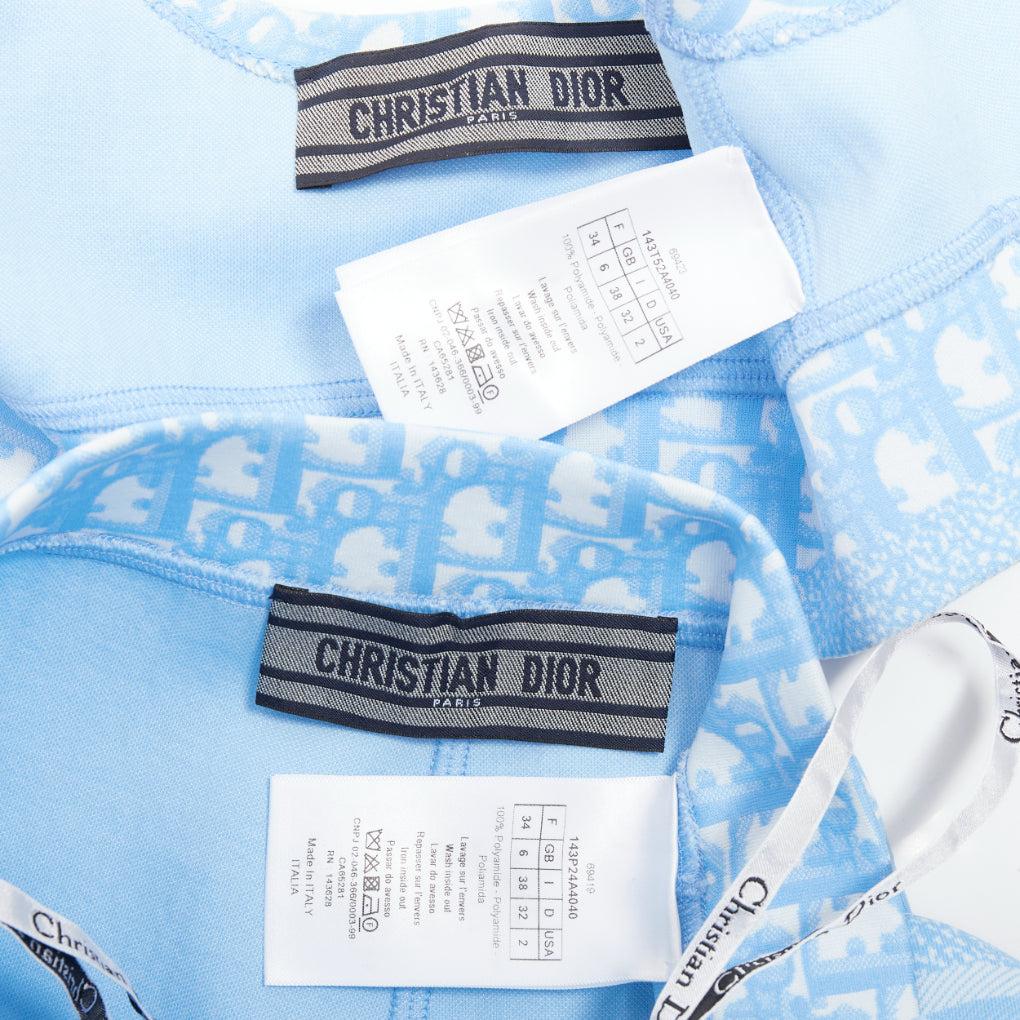 CHRISTIAN DIOR 2021 azul blanco Monograma oblicuo cremallera crop top short conjunto FR34 XS en venta 5