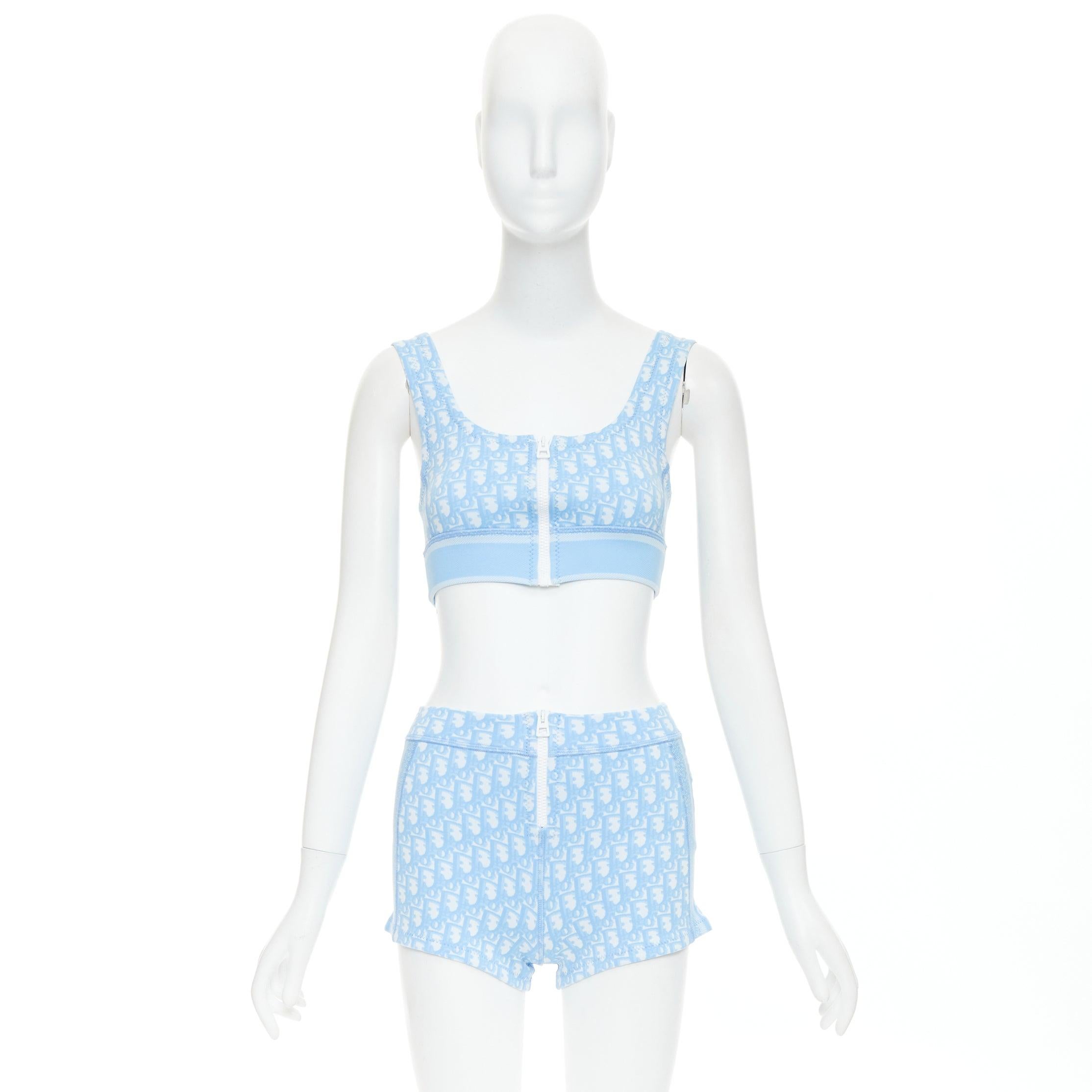 CHRISTIAN DIOR 2021 azul blanco Monograma oblicuo cremallera crop top short conjunto FR34 XS en venta 6