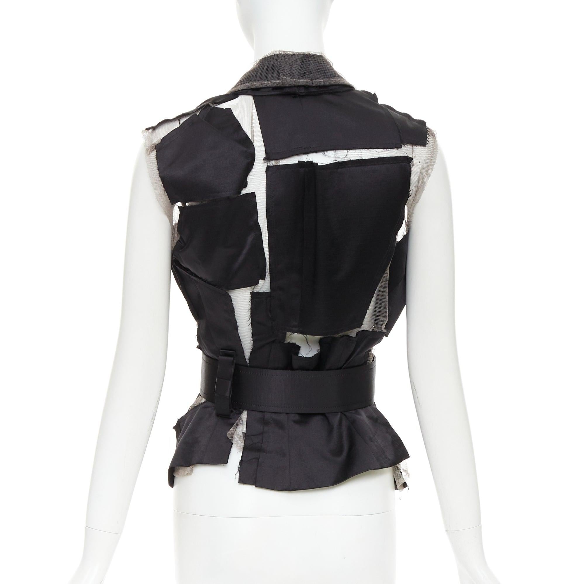Donna COMME DES GARCONS 2007 Gilet con cintura in raso nero e patchwork di tulle S in vendita
