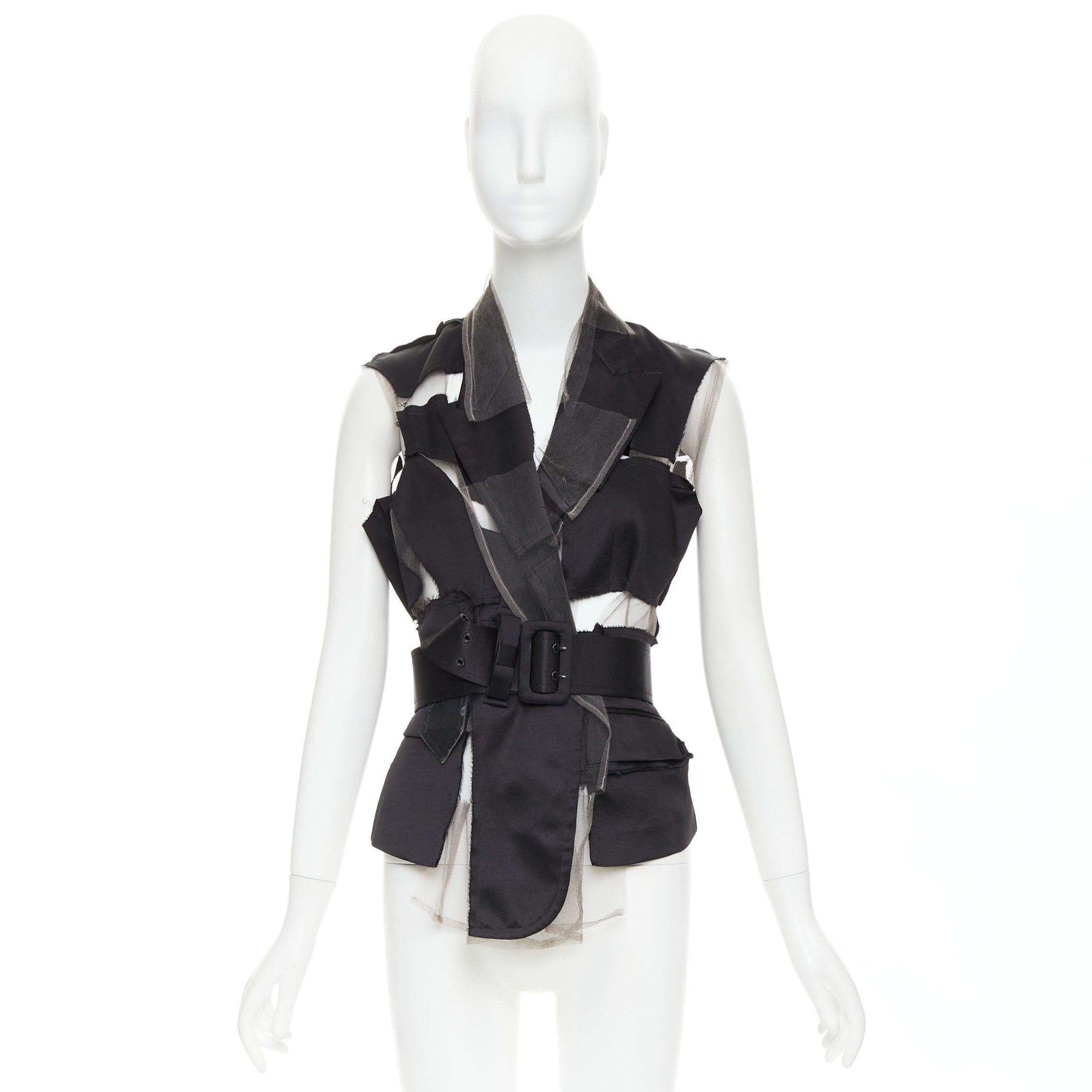 COMME DES GARCONS 2007 Gilet con cintura in raso nero e patchwork di tulle S in vendita 4