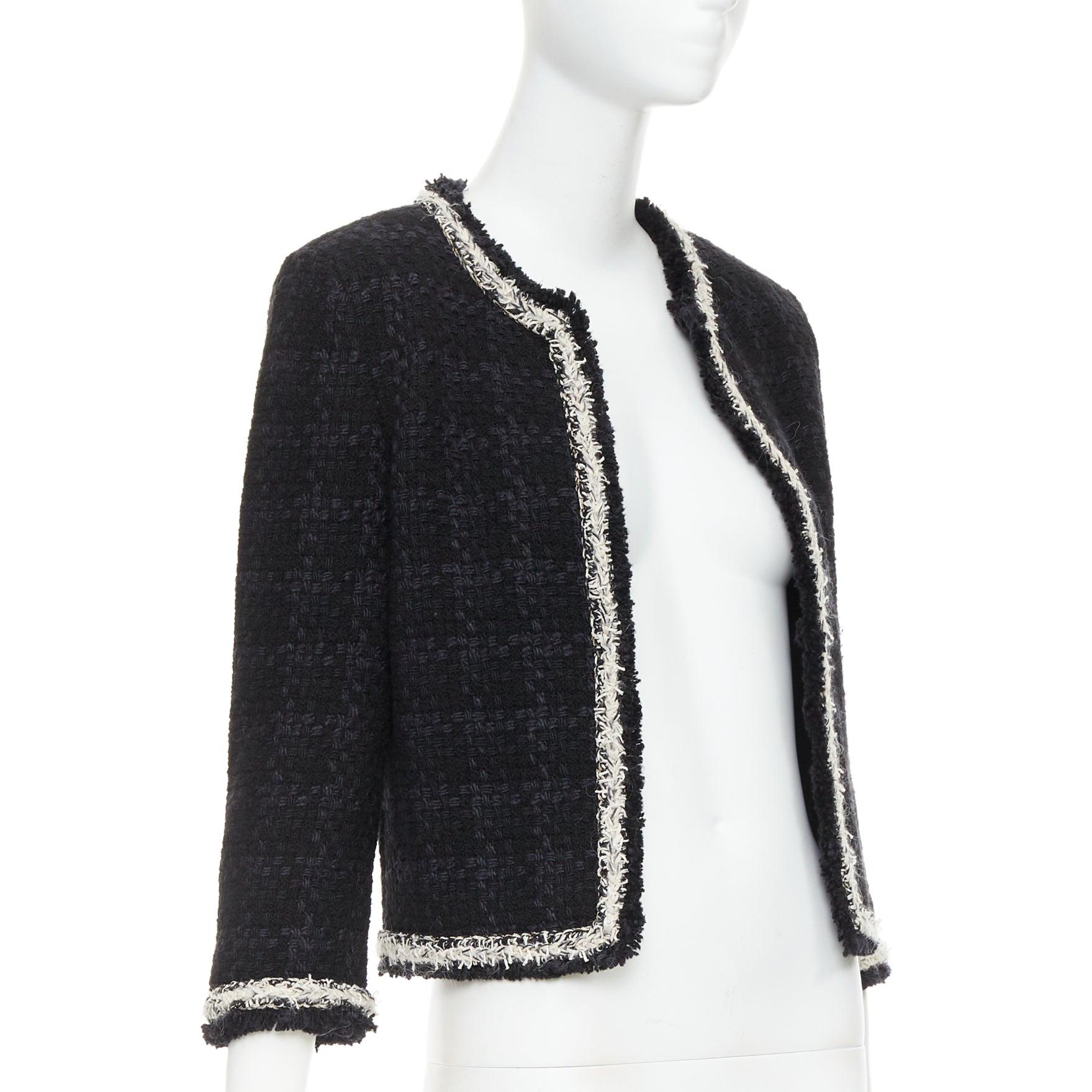 SAINT LAURENT 2021 navyfarbene Woll-Seiden-Tweedjacke mit geflochtener Silberkette FR38 M (Schwarz) im Angebot