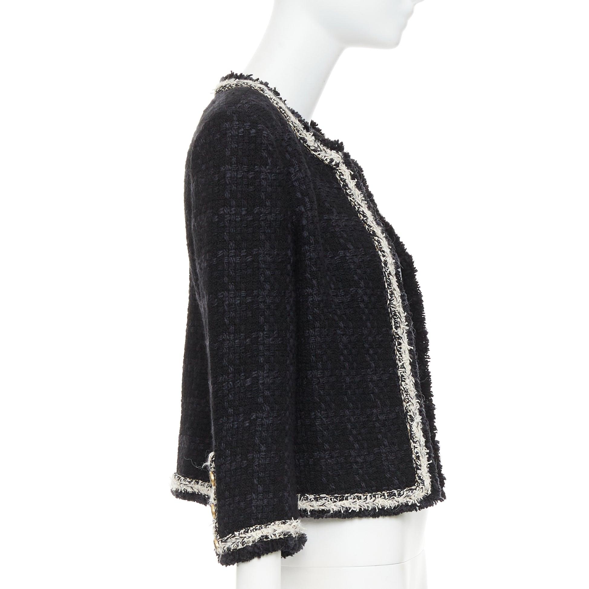 SAINT LAURENT 2021 navyfarbene Woll-Seiden-Tweedjacke mit geflochtener Silberkette FR38 M Damen im Angebot