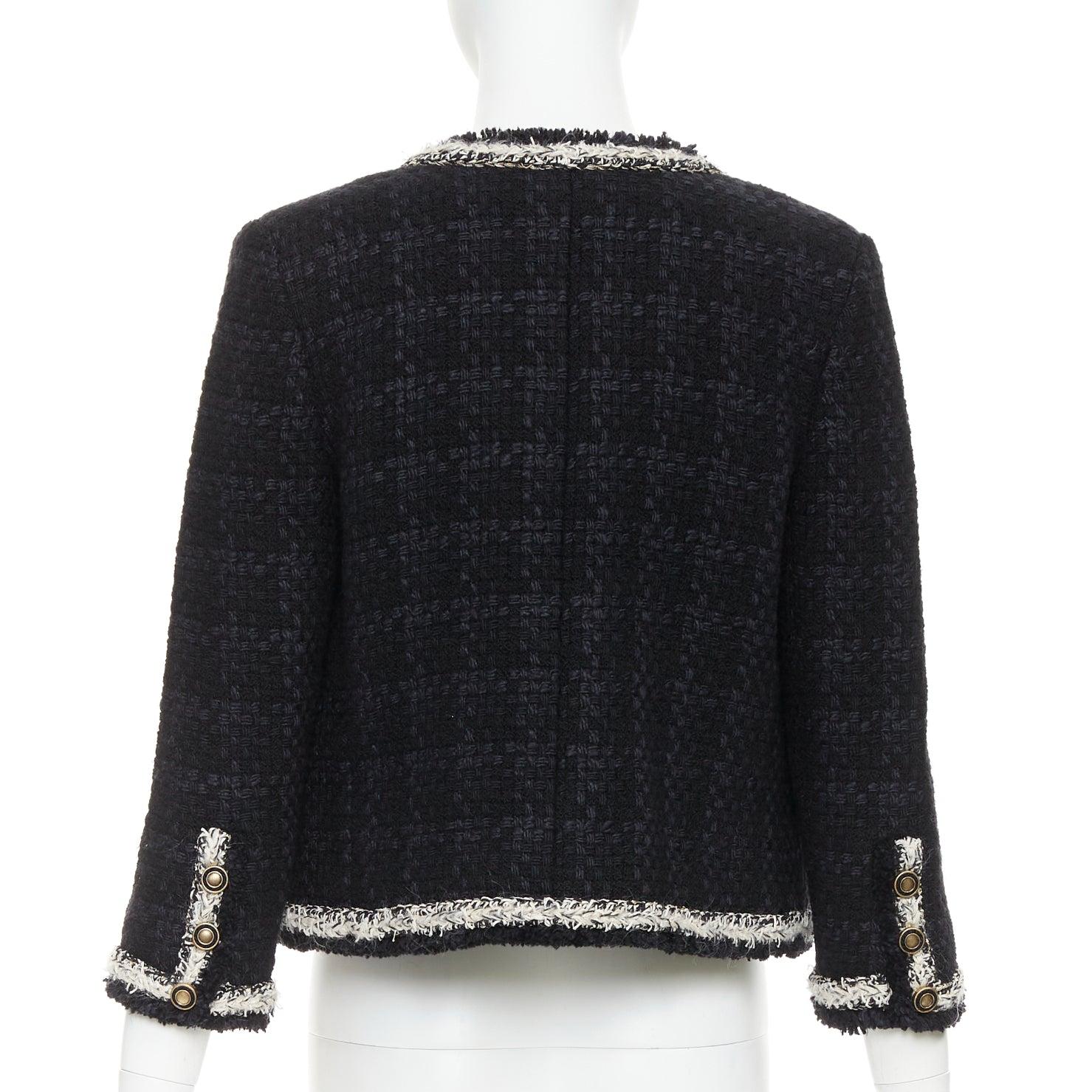 SAINT LAURENT 2021 navyfarbene Woll-Seiden-Tweedjacke mit geflochtener Silberkette FR38 M im Angebot 1