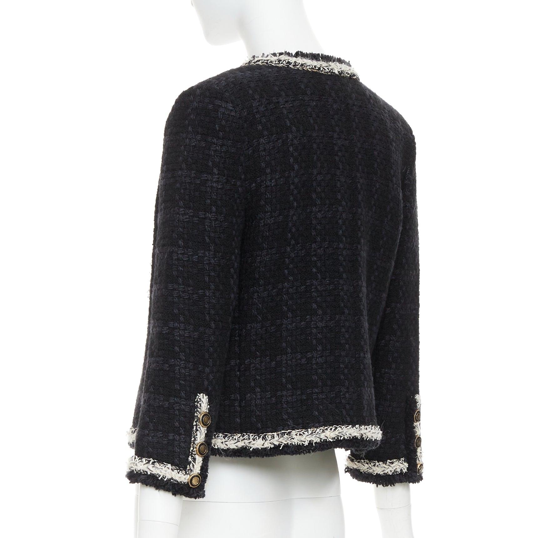 SAINT LAURENT 2021 navyfarbene Woll-Seiden-Tweedjacke mit geflochtener Silberkette FR38 M im Angebot 2