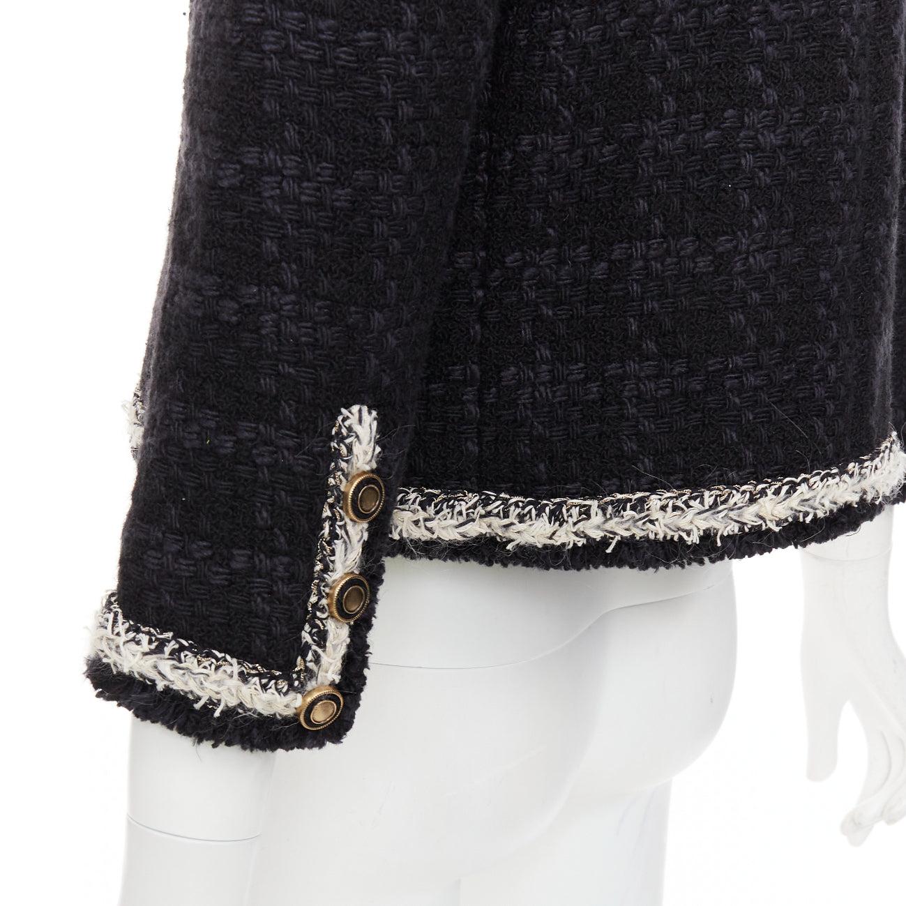 SAINT LAURENT 2021 navyfarbene Woll-Seiden-Tweedjacke mit geflochtener Silberkette FR38 M im Angebot 3
