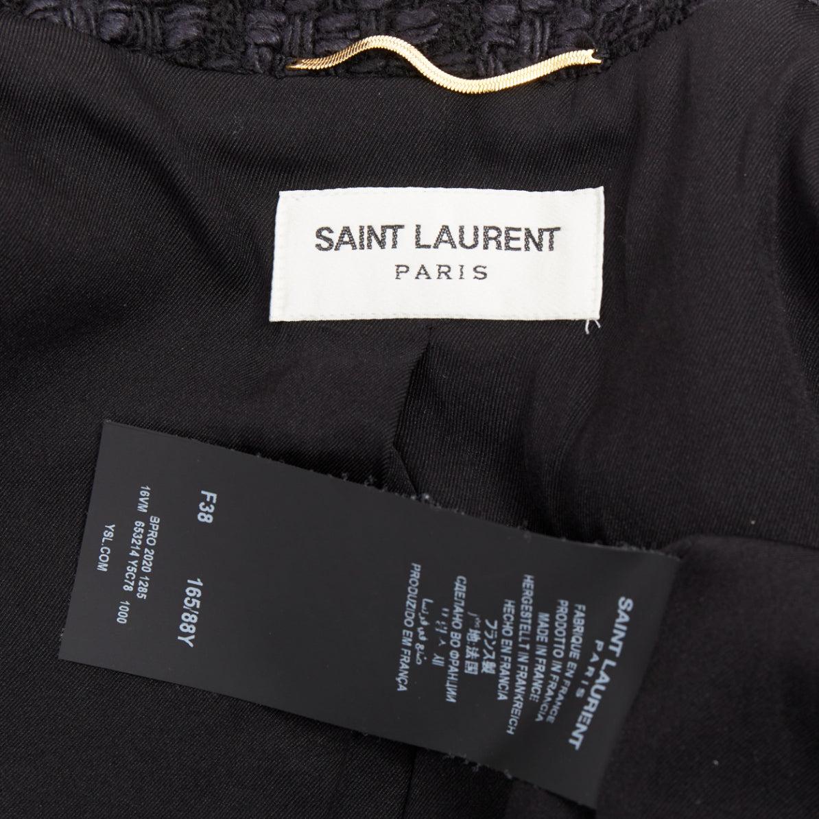 SAINT LAURENT 2021 navyfarbene Woll-Seiden-Tweedjacke mit geflochtener Silberkette FR38 M im Angebot 4